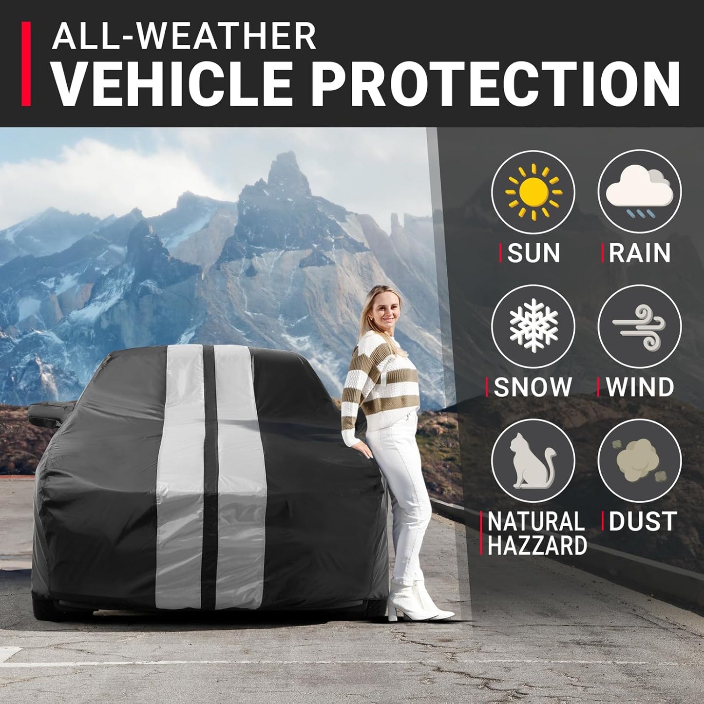 iCarCover Custom Car Cover for Chevy Monte Carlo (1995-2007) Waterproof All Weather Rain Snow UV Sun Protector Full Exterior Indoor Outdoor Car Cover (Stripe - Black/Gray)