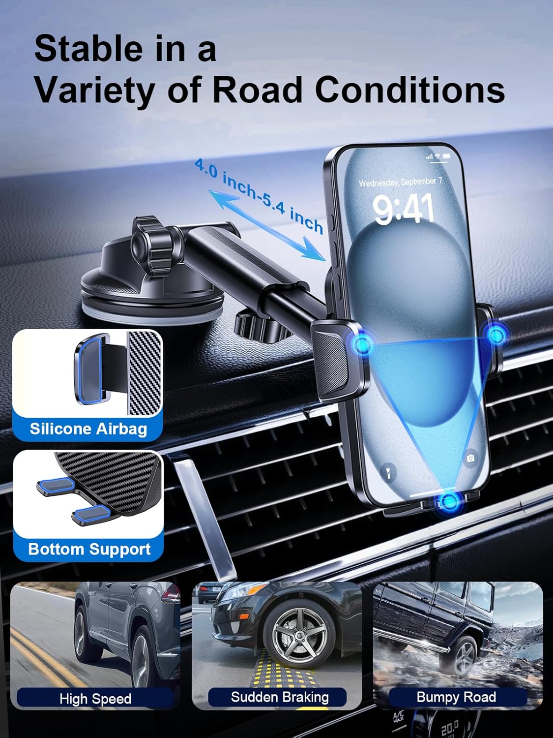 [Military-Grade 3-in-1 Purple Phone Holders for Your Car, [2025 Most Stable and Flexible Suction Cup] Vent Dashboard Windshield Cell Phone Mount Car Fit for All Phones, iPhone, Samsung