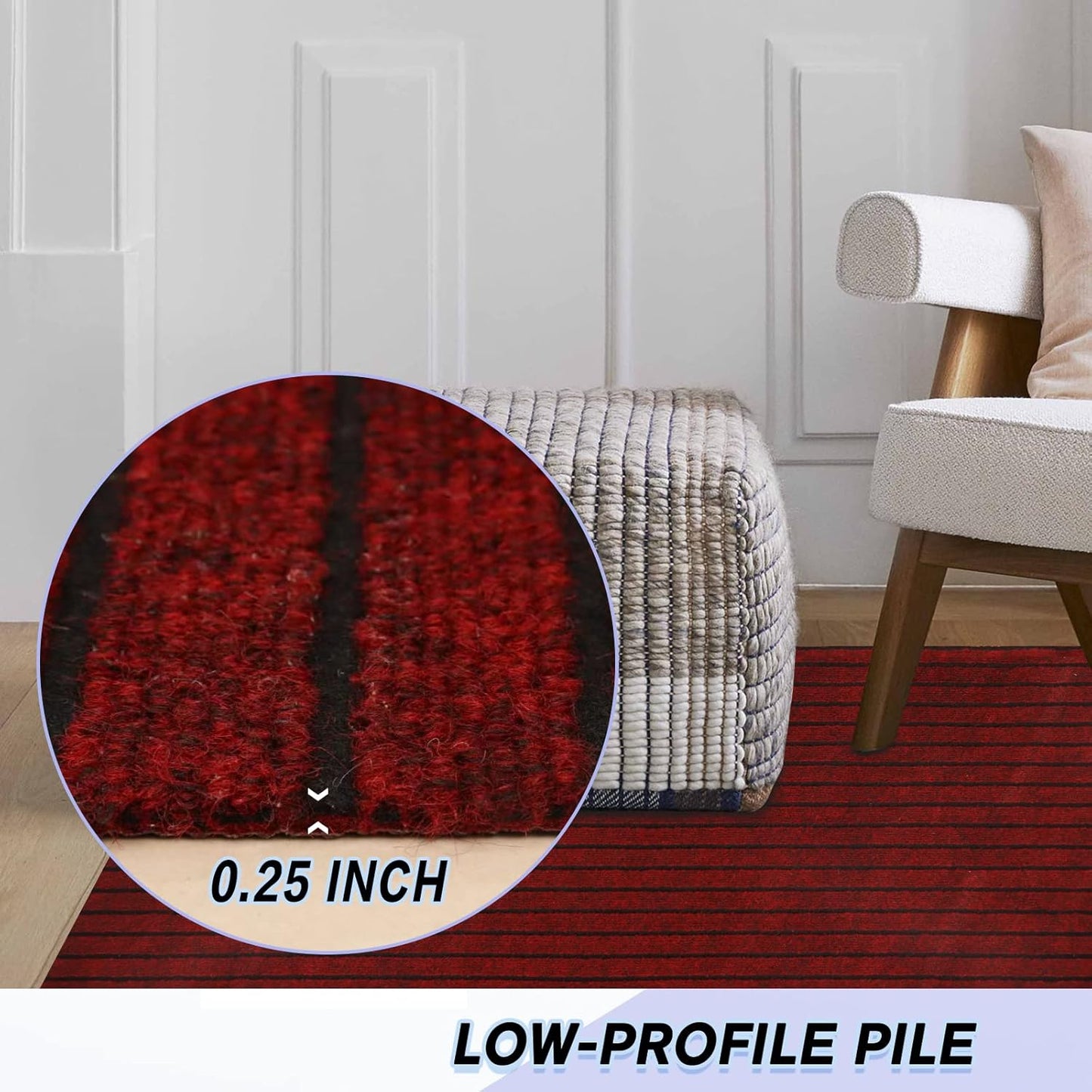 Custom Size Backed Non-Slip Area Rugs Runner, Easy Clean, Waterproof Runner Rugs for Hallway Entryway, Kitchen, Laundry, 3FT x 76FT, Red Stripe