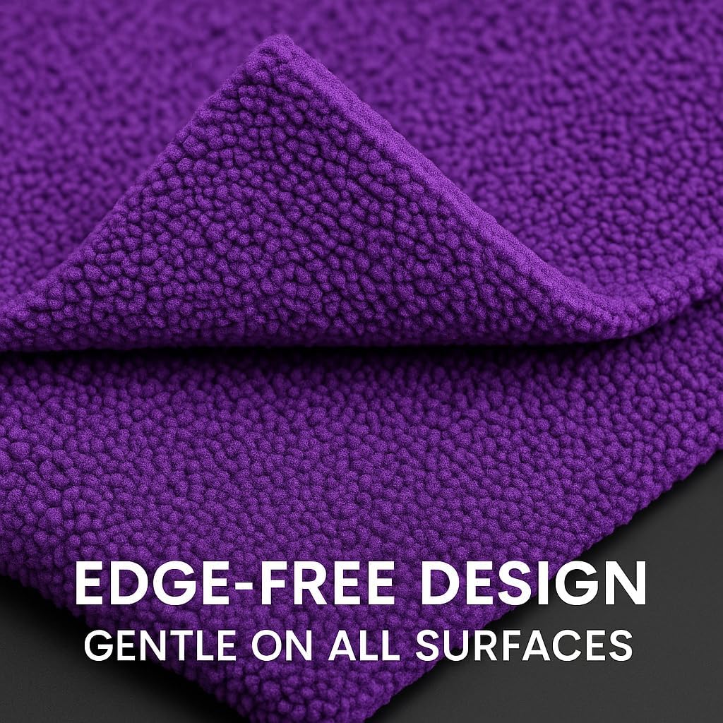 4 Pack Pak Details Edgeless Microfiber Towels for Cars | 16x16 Ultra-Soft, Scratch-Free & Lint-Free Car Detailing Microfiber Cloths for Buffing & Coating | Seamless Finish Auto Cleaning Cloths