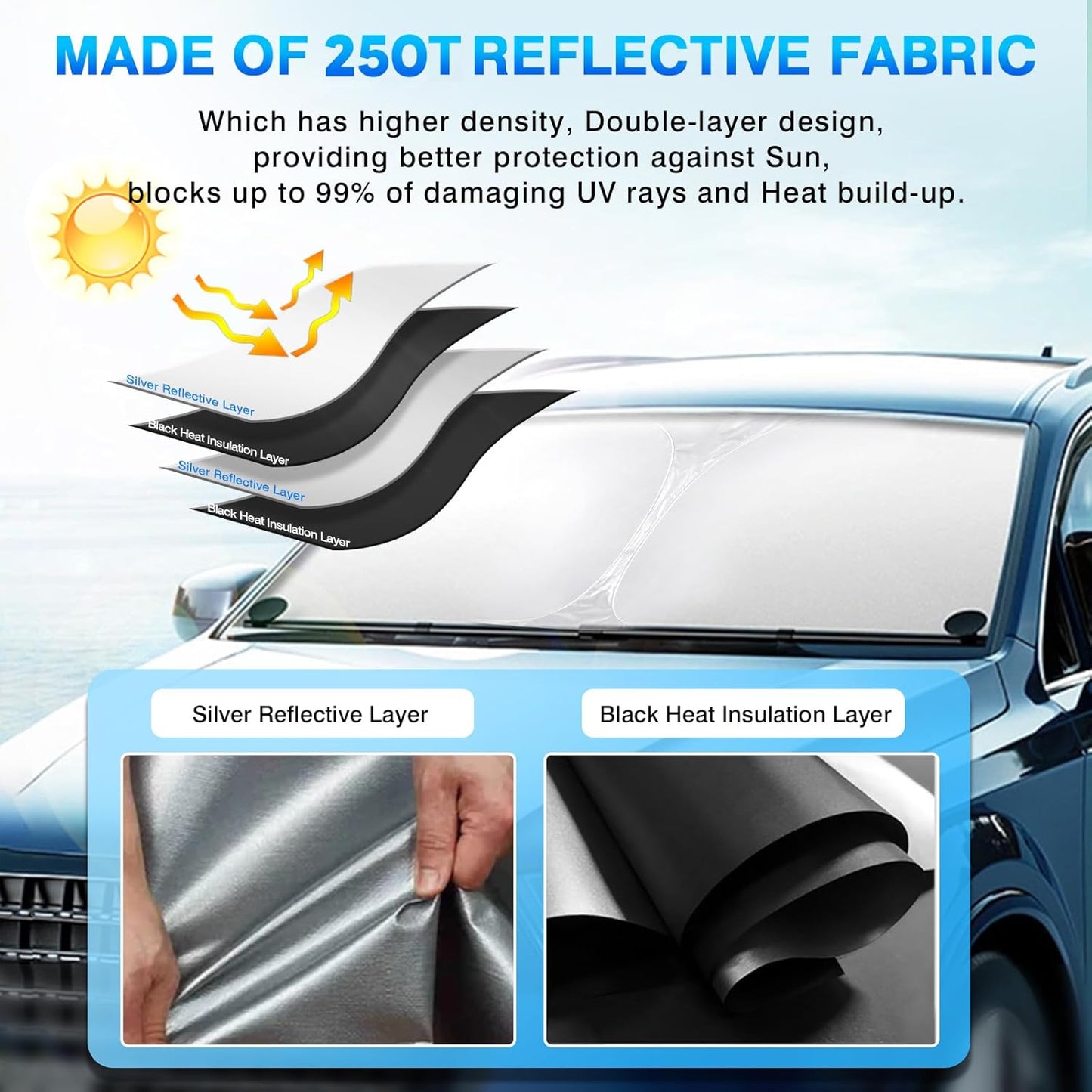 KUST Windshield Sun Shade for 2015 2016 2017 2018 2019 Hyundai Sonata Sedan Custom Fit Sunshade Foldable Sun Visor Protector Blocks UV Rays Keep Your Car Cooler