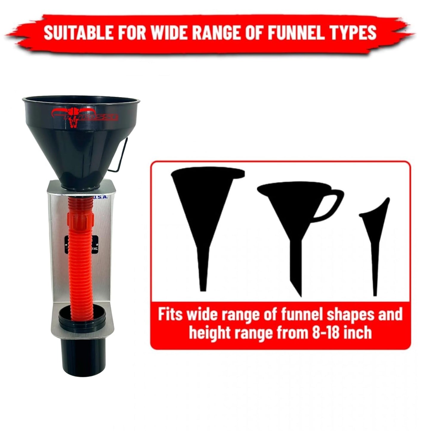 Pit Posse PP3364 Aluminum Oil Funnel Holder Storage Rack - Enclosed Trailer Garage Shop -Made in USA- Wall Mount Fluid Drain Funnel Caddy Hanger Automotive Organizer Removable Spill Free Universal Fit