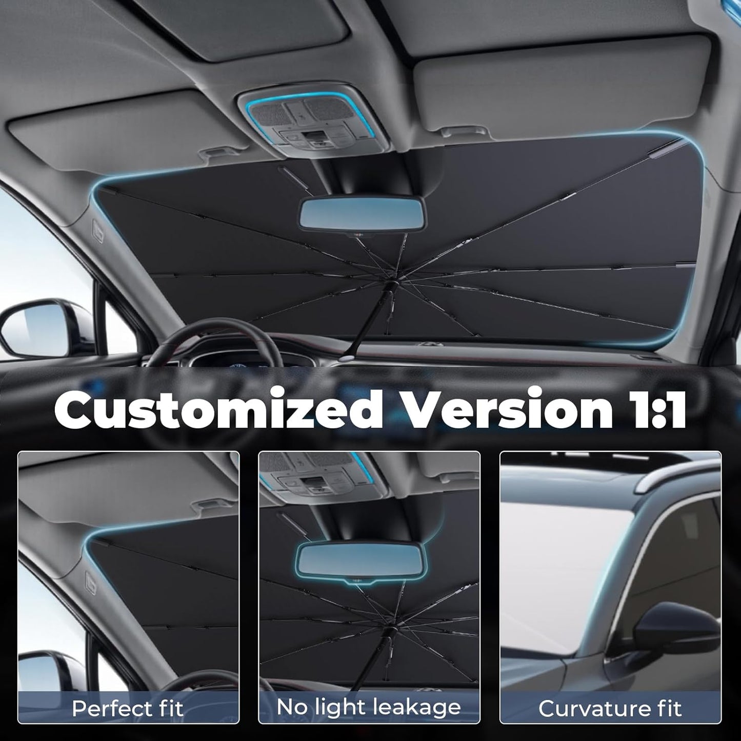 Windshield Sun Shade Umbrella: Custom Fit for 2015-2024 Nissan Murano S/SV/SL/Platinum (Z52) - Foldable Front Window Sunshade, UV & Heat Protection, Keeps Mid-Size Crossover SUV Cool