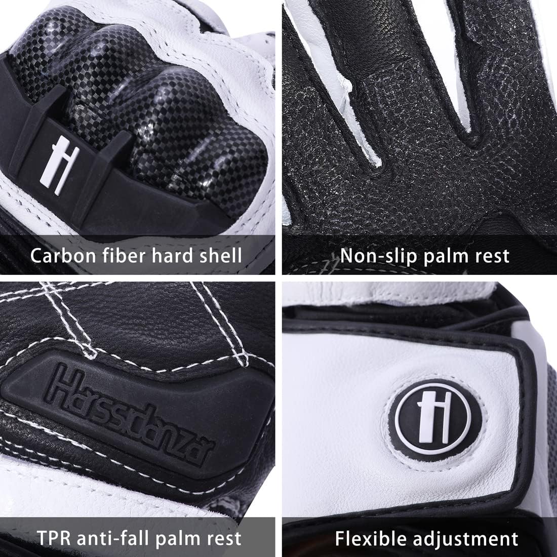 Harssidanzar Leather Motorcycle Gloves for Men and Women,Powersports Carbon Fiber Knuckle Protection Motorbike Gloves KM045