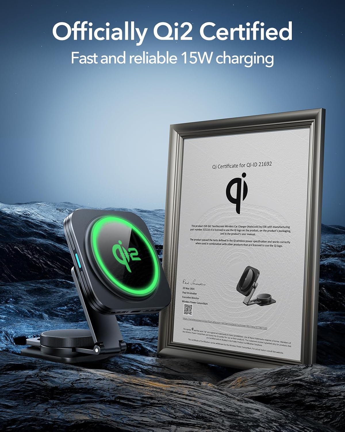 ESR for MagSafe Car Mount Charger, Foldable Dashboard Magnetic Wireless Car Charger for Tesla, for MagSafe Charging, Tesla Touchscreen Car Phone Holder for iPhone 16/15/14/13/12, S25,Strong Magnets