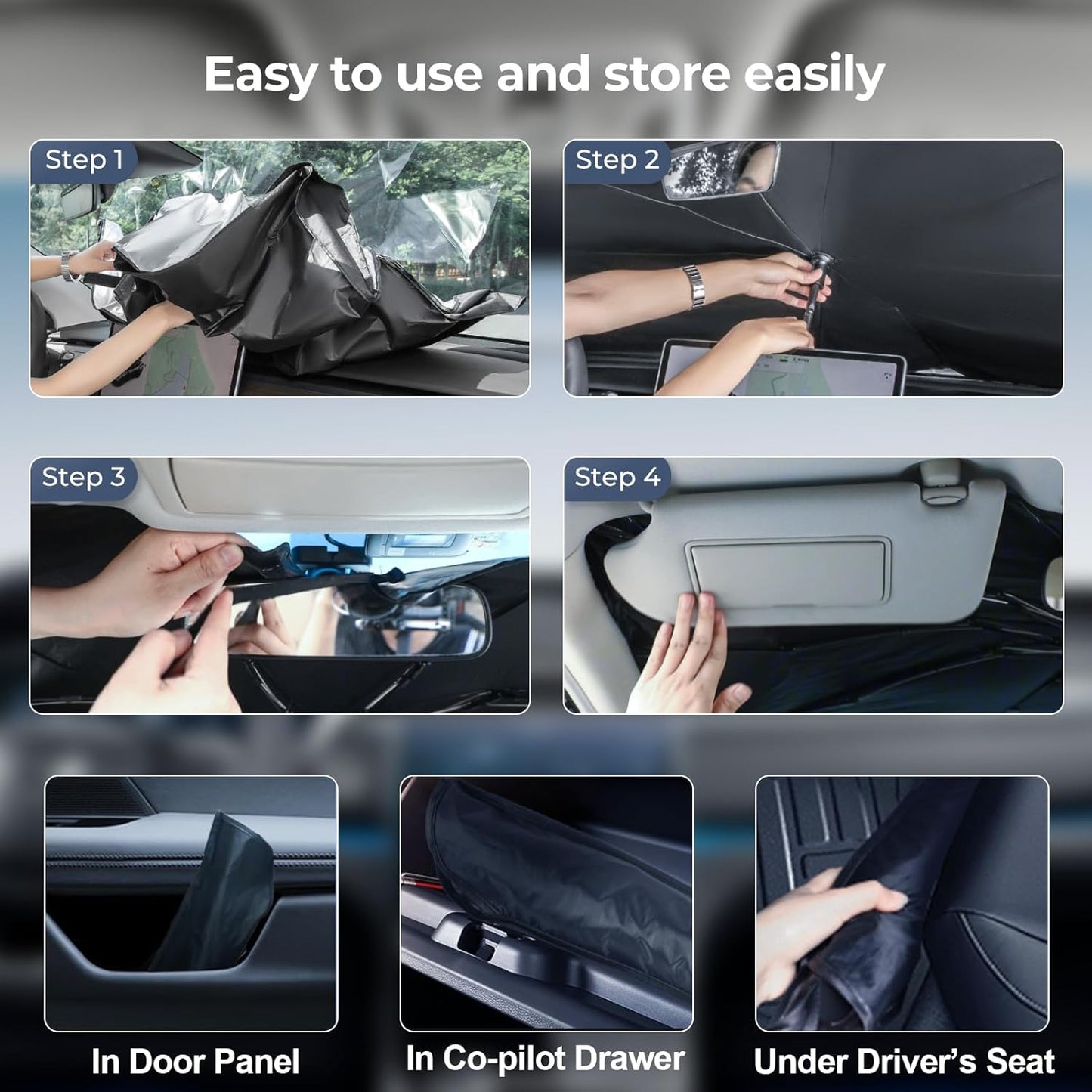 Windshield Sun Shade Umbrella: for Jeep Gladiator(JT)-2020-2025 -4-Layers Front Custom Car Window Shades - Double Thickened Foldable Jeep Gladiator(JT) Sunshades Block UV Keep Cool