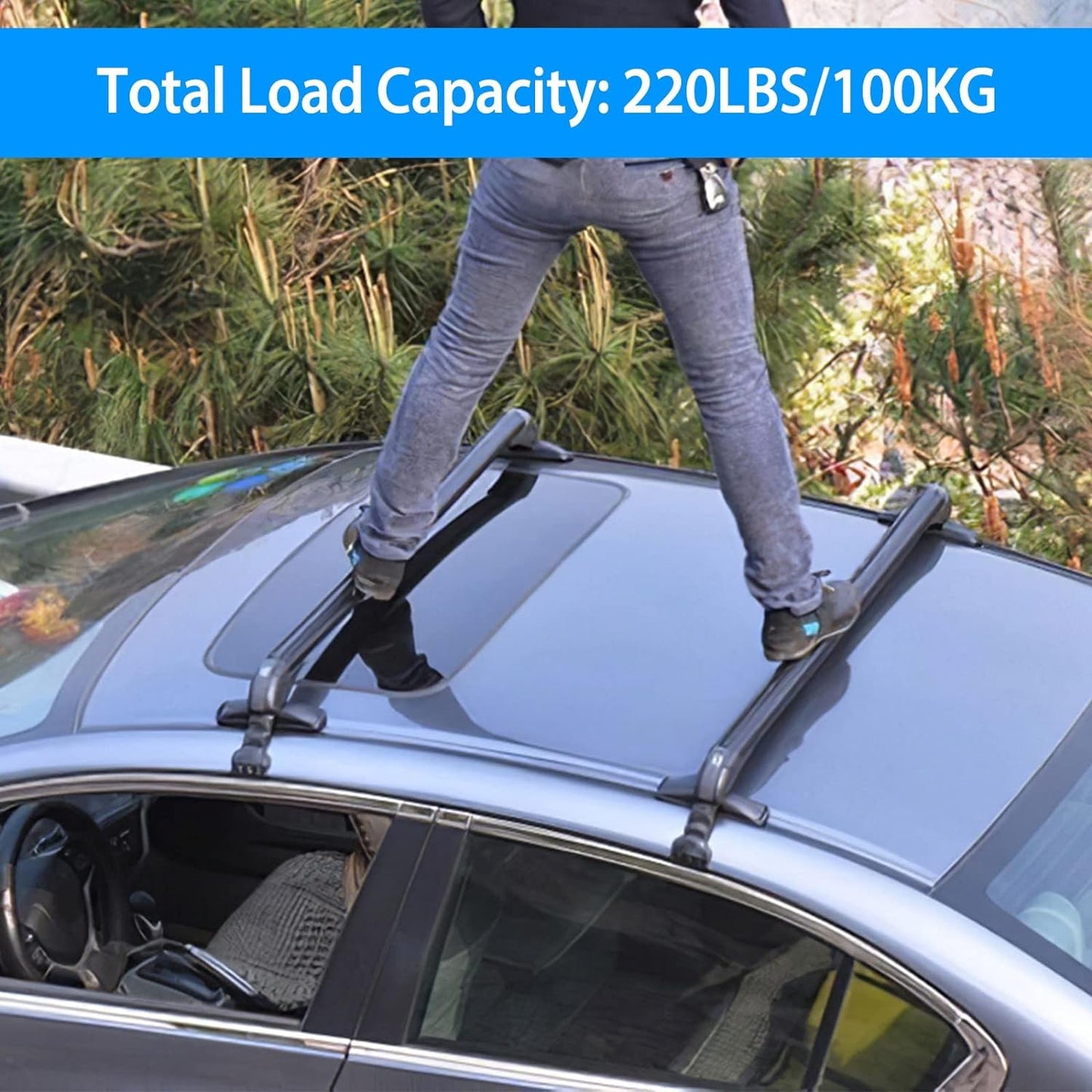 Universal Roof Rack,43'' Car Top Roof Rack Cross Bar Luggage Carrier with Anti-Theft Lock,Adjustable Window Frame Roof Bars for Bare Roof Luggage Rack,Sboards,Kayaks,Canoes, Bikes,220LBS Black