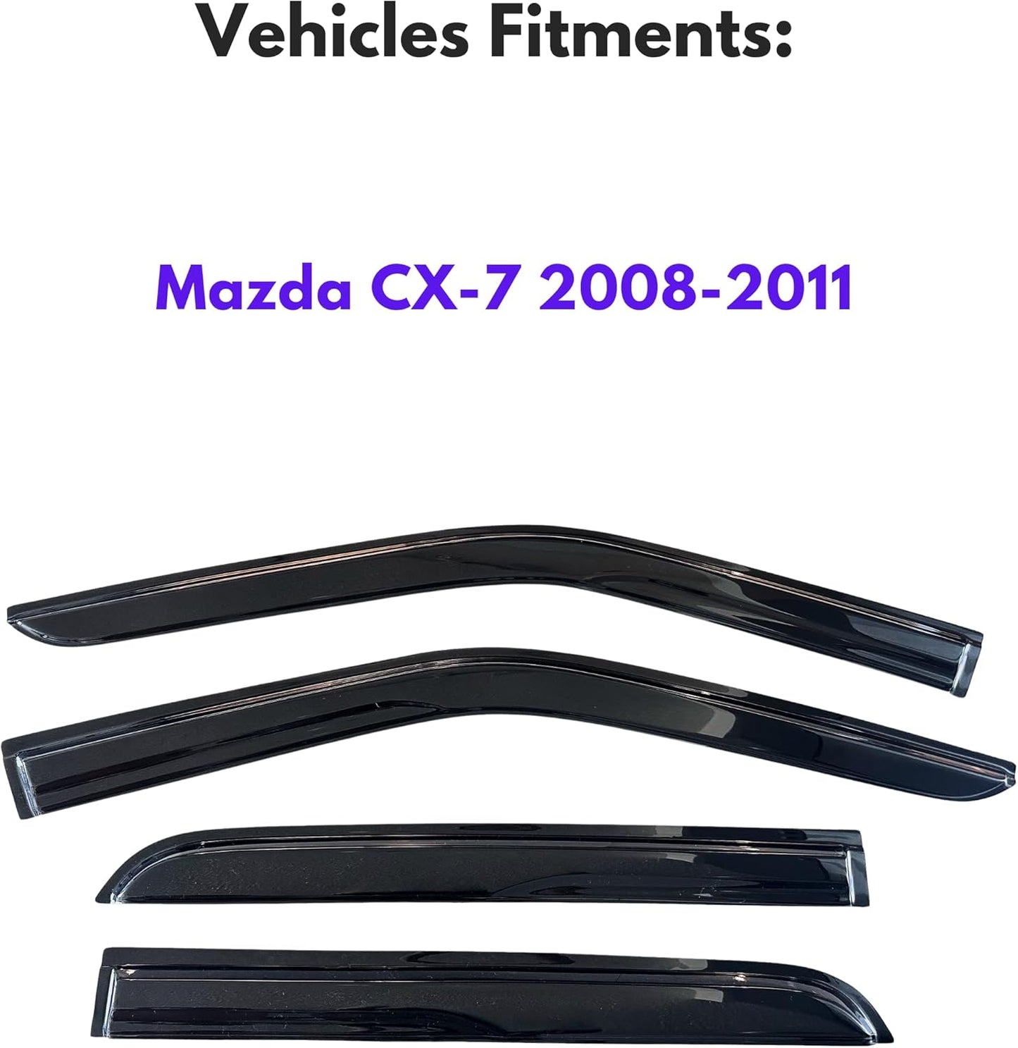 KPY Window Visor Compatible with Mazda CX-7 2008-2011 (CX7), 4PC Rain Guard Side Window Vent Deflectors Tape-On Mugen Style, 2008 2009 2010 2011
