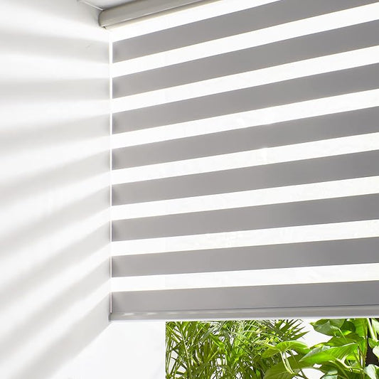 Persilux Cordless Zebra Blinds for Windows Free-Stop Roller Windows Shades (31" W X 47" H, Grey) Dual Layer Light Control for Day and Night, Light Filtering Sheer Shades for Home, Bedroom