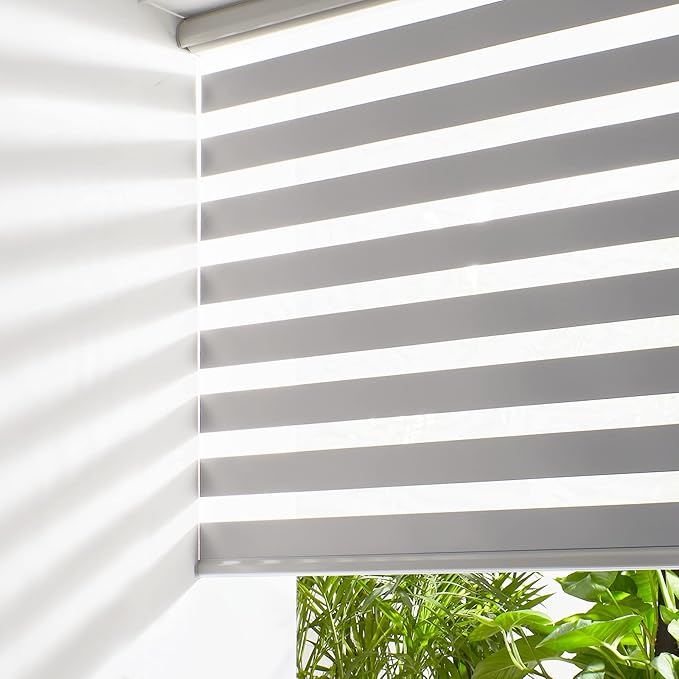 Persilux Window Zebra Blinds, Roller Blinds Cordless (52" W x 72" H, Grey) Light Filtering Sheer Window Treatments, Light Control for Day and Night, Easy to Install…