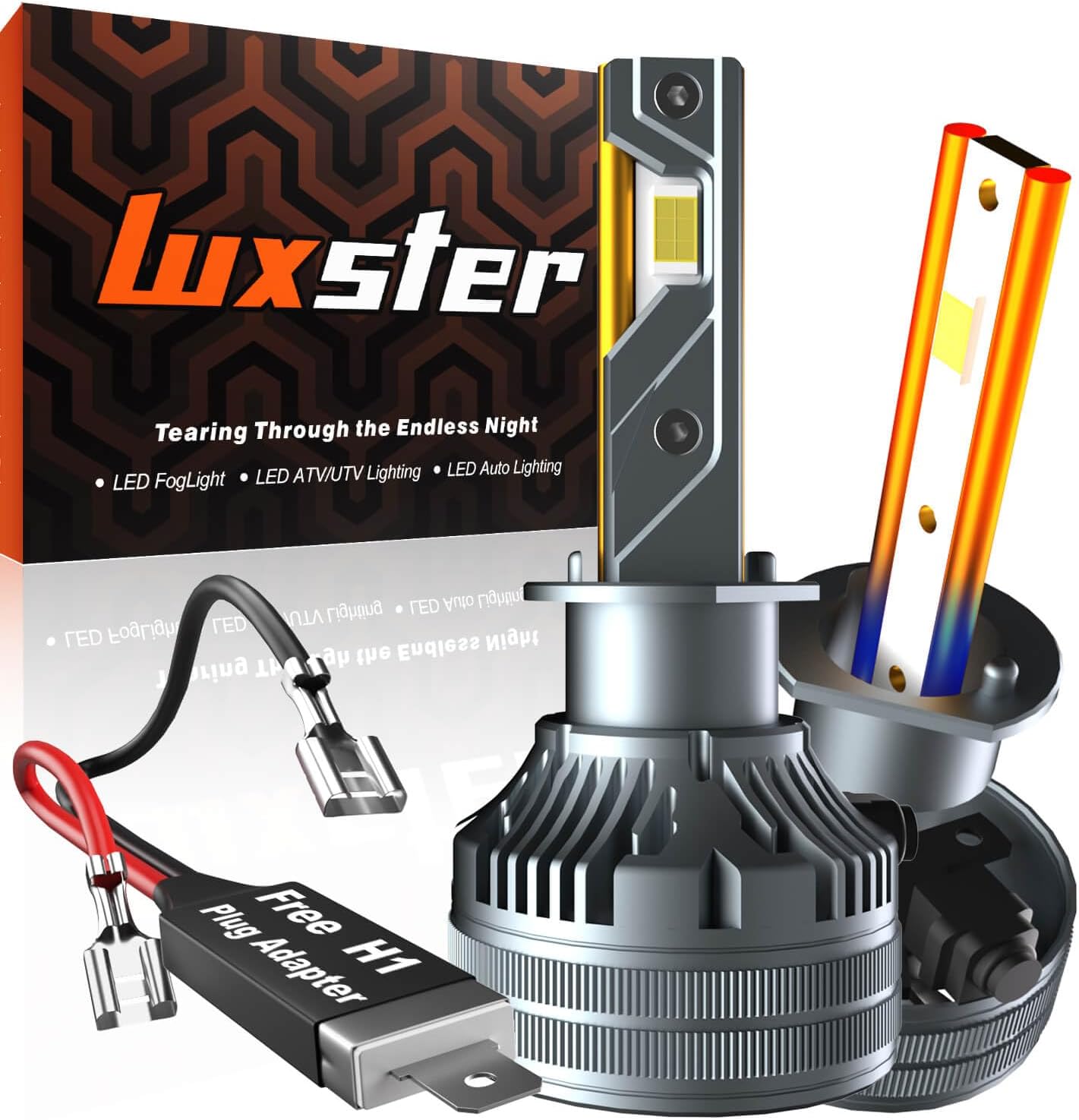 LUXSTER | Punisher H1 LED Bulbs, H1 Plug Adapters Included, 40000LM Ultra Bright, Plug-N-Play Installation, Foglight Bulbs, 6000K Pure White, IP68 Waterproof, Pack of 2