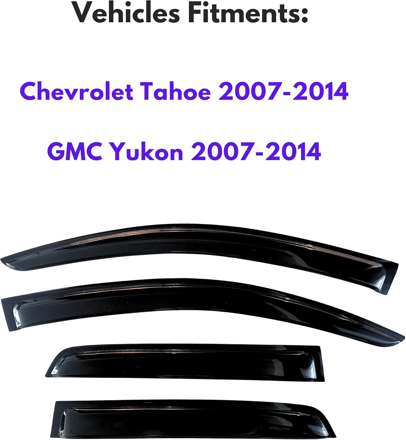 KPY Window Visor Compatible with Chevrolet Chevy Tahoe & GMC Yukon 2007-2014, 4PC Rain Guard Side Window Vent Deflectors Tape-On Style, 2007 2008 2009 2010 2011 2012 2013 2014