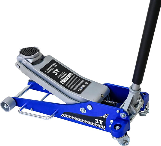 Aluminum Steel Hydraulic Floor Jack 3Ton/6600lbs.Dual Piston Fast Lifting Pump.Horizontal Floor Jack Lifting Range 4.3"-20".Racing Car Jack for MVPs,SUVs and Trucks.Trolley Jack with Extra Saddle
