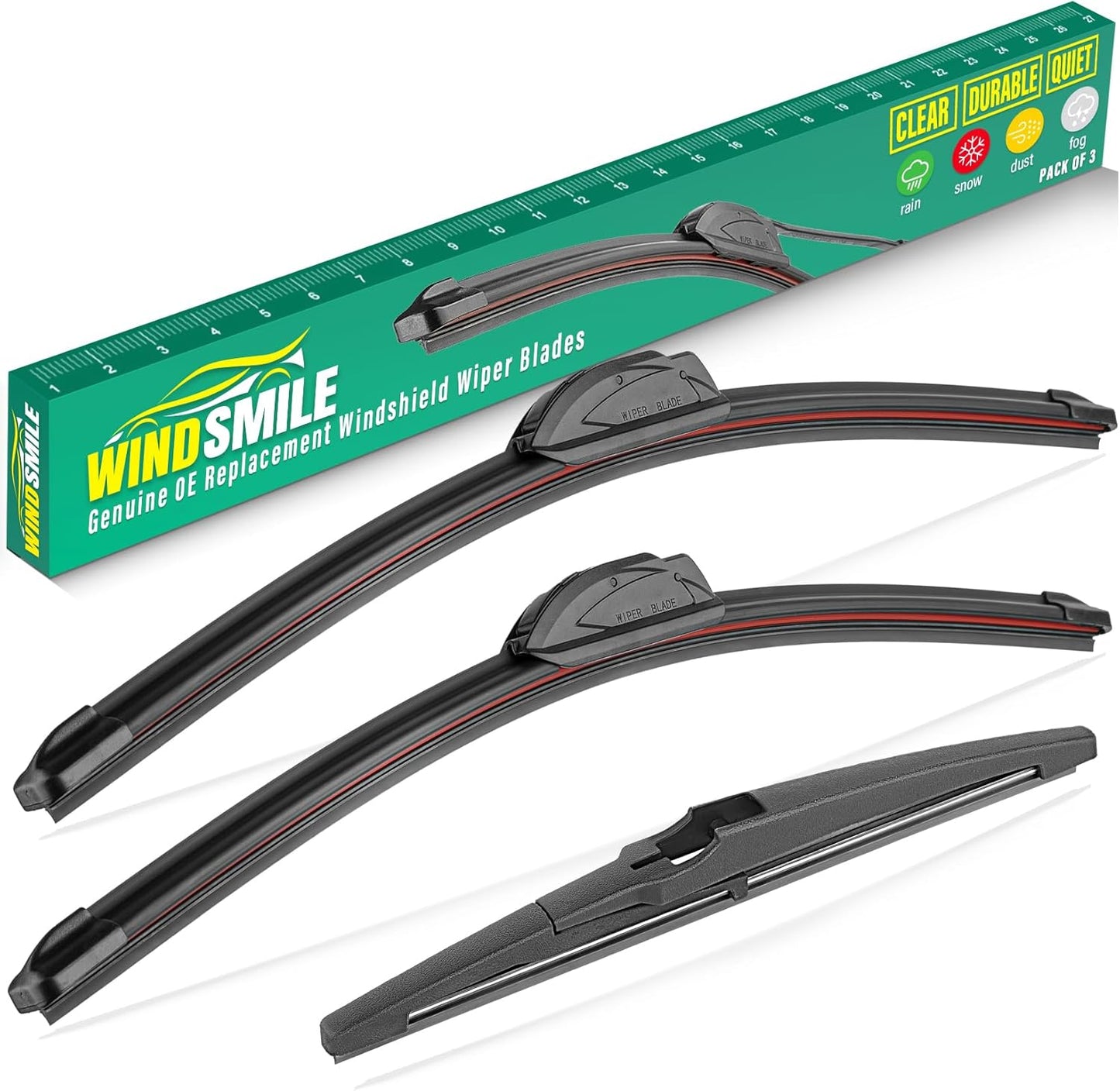 24" 18" 12" Windshield Wiper Blades Replacement for Hyundai Venue 2019 2020 2021 2022 2023 2024 2025 Premium All Weather Front Rear Wipers Set - OEM Quality (Pack of 3)
