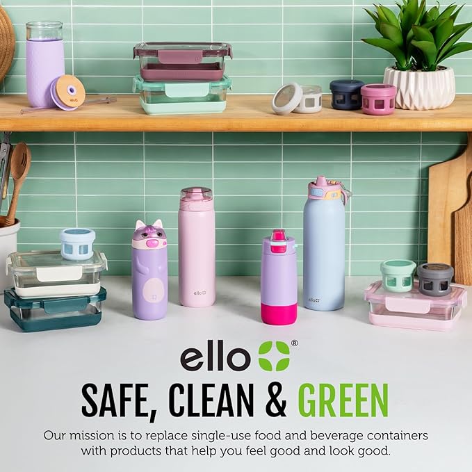 Ello Duraglass 3.4 Cup Meal Prep Sets 10Pc, 5 Pack Set- Glass Food Storage Container with Silicone Sleeve and Airtight BPA-Free Plastic Lids, Dishwasher, Microwave, and Freezer Safe, Meadow