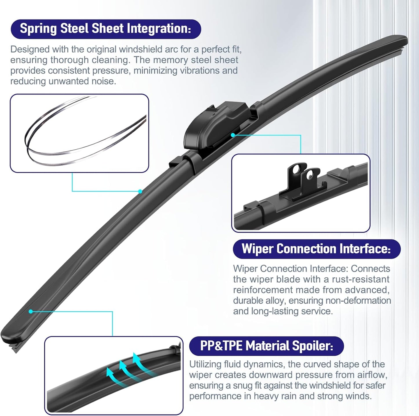 AJK Front Windshield Wiper for Ford Bronco Sport 2021 2022 2023 2024, Original Equipment Back Window Wipers Blades, Conventional, Vehicle Specific Fit, Pack of 3