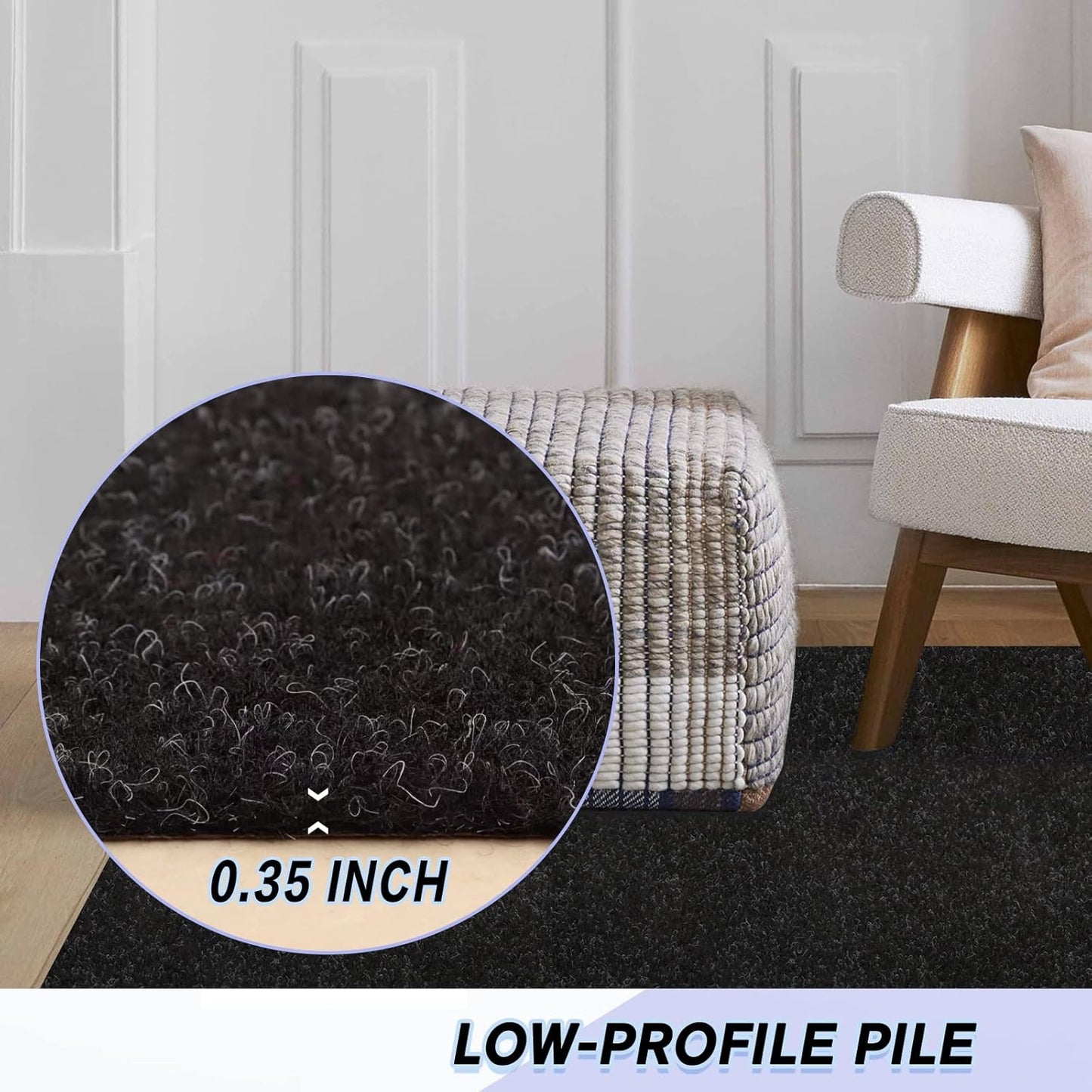 Custom Size Backed Non-Slip Area Rugs Runner, Easy Clean, Waterproof Runner Rugs for Hallway Entryway, Kitchen, Laundry, 2FT x 72FT, Black