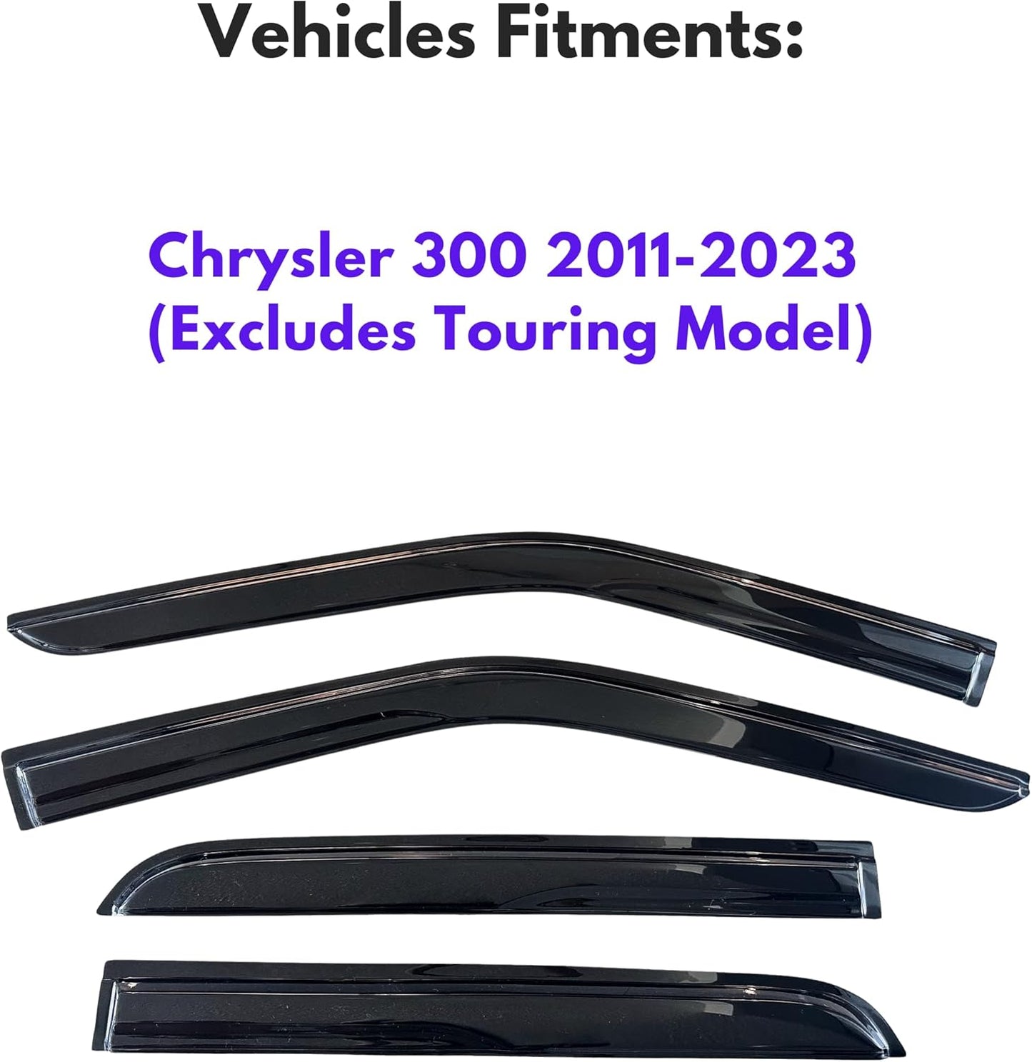 KPY Window Visor Compatible with Chrysler 300 2011-2023 (Excludes Touring Model), 4PC Rain Guard Side Window Vent Deflectors Tape-On Mugen Style, 2012 2013 2014 2015 2016 2017 2018 2019 2020 2021 2022