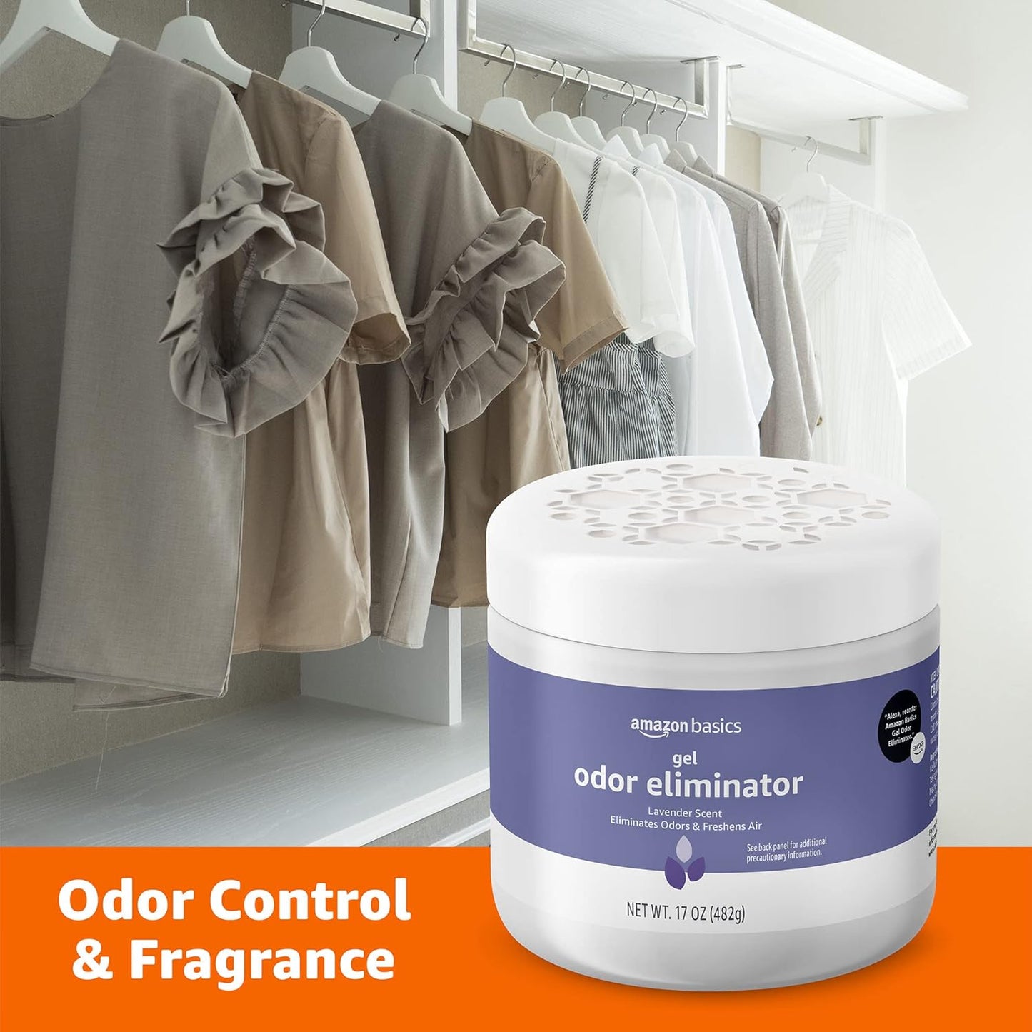 Amazon Basics Gel Odor Eliminator, Activated Charcoal, Lavender, 17 Oz, Pack of 1