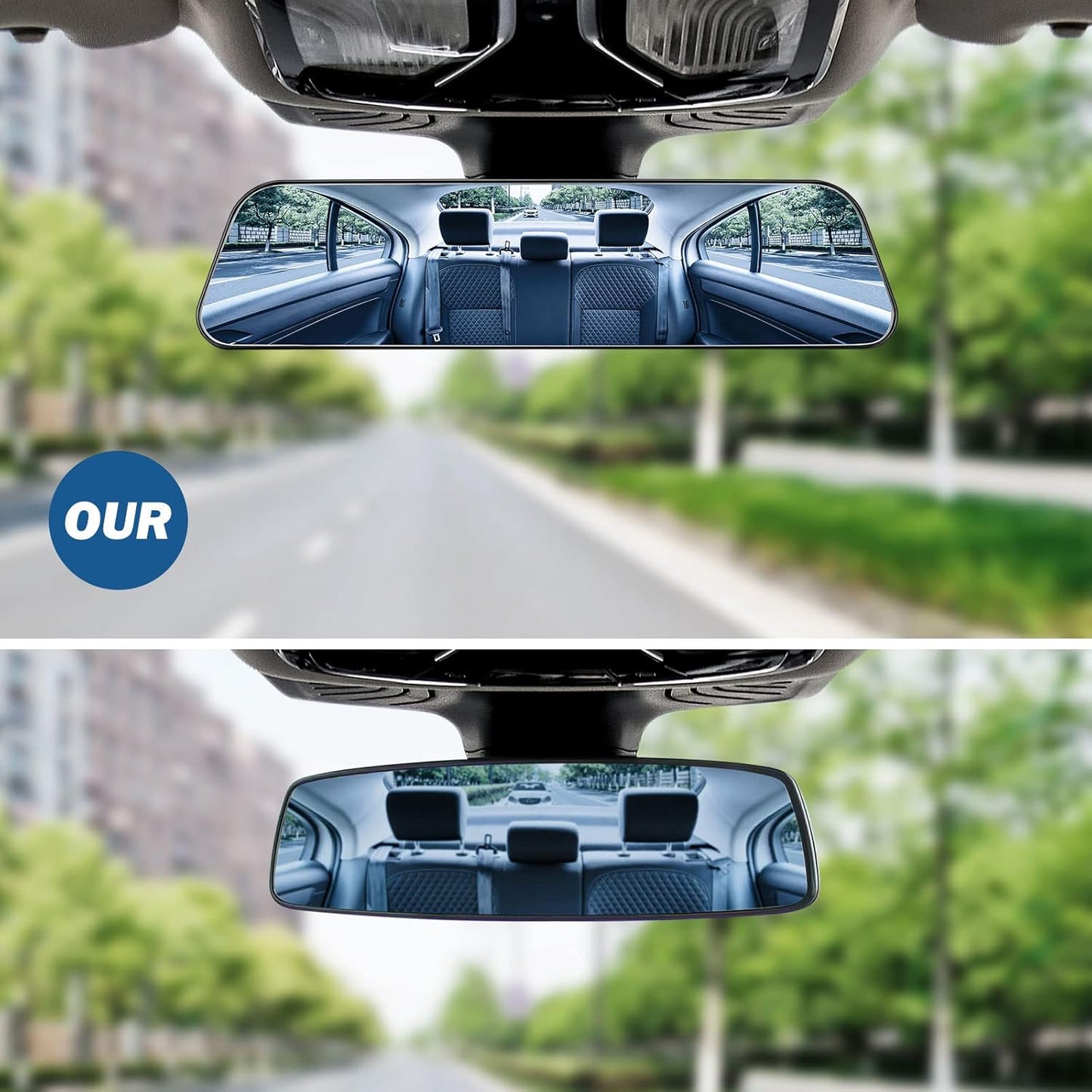 JOYTUTUS Rearview Mirror, 12 Inch Panoramic Anti-Glare Clip-on Wide Angle Convex Rear View Mirror, Effectively to Reduce Blind Spot, Universal for More Car SUV Trucks -Blue