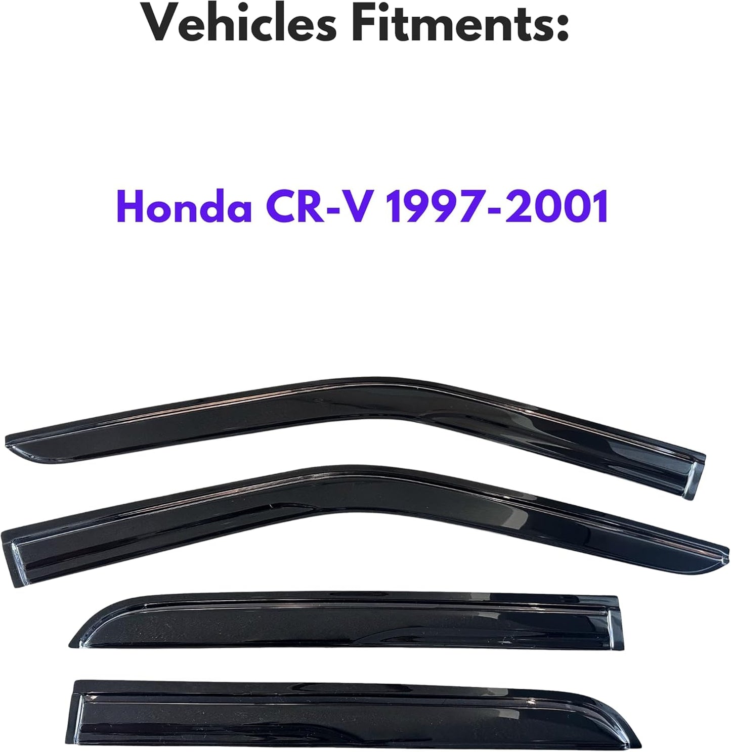 KPY Window Visor Compatible with Honda CR-V 1997-2001 (CRV), 4PC Rain Guard Side Window Vent Deflectors Tape-On Mugen Style, 1997 1998 1999 2000 2001