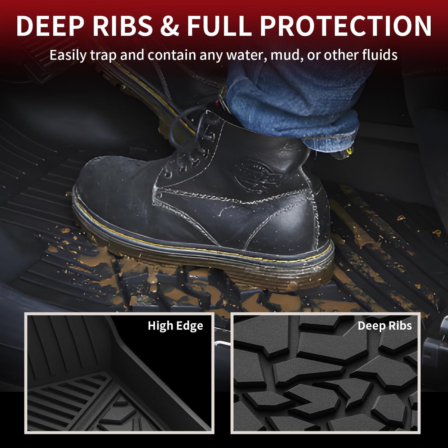 LASFIT Floor Mats for Ford Maverick 2025 2024 2023 2022 (Hybrid Models Only) All Weather Car Mats TPE Truck Liners Vehicle Accessories for Ford Maverick - 1st & 2nd Row, Black