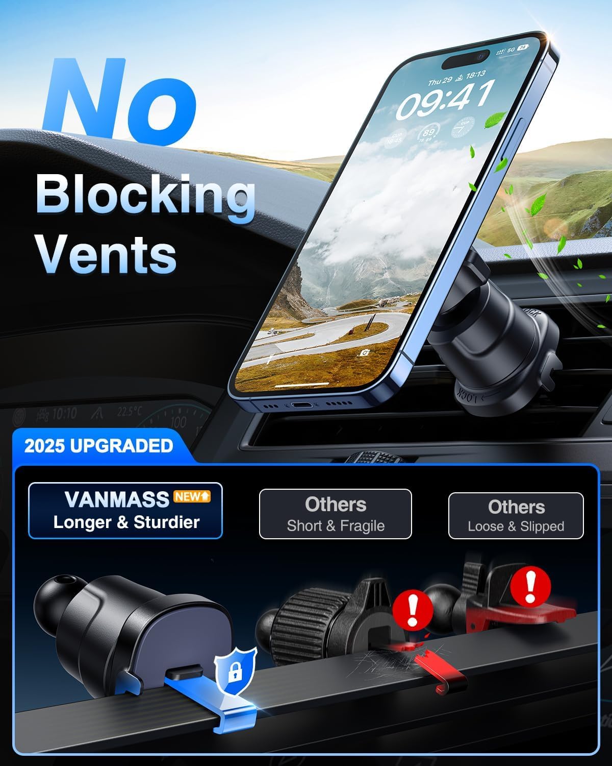 [Military-Grade]VANMASS for MagSafe Car Mount [2025 Upgraded Strongest Magnets] Magnetic Phone Holder Suction Cell Stand for Dashboard Windshield Vent,Truck Cradle for iPhone 16 15 14 13 12 11 Android