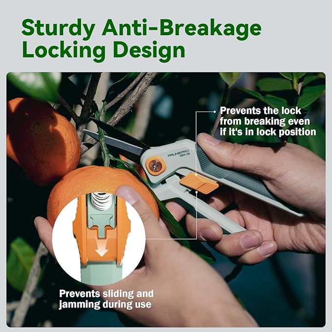 PrunePro Garden Scissors Pruning Shears Sharp Stainless Steel Non-Stick Teflon Coating Blade for Precise Cuts Garden Snip Bonsai Clippers for Plants Rose Flower