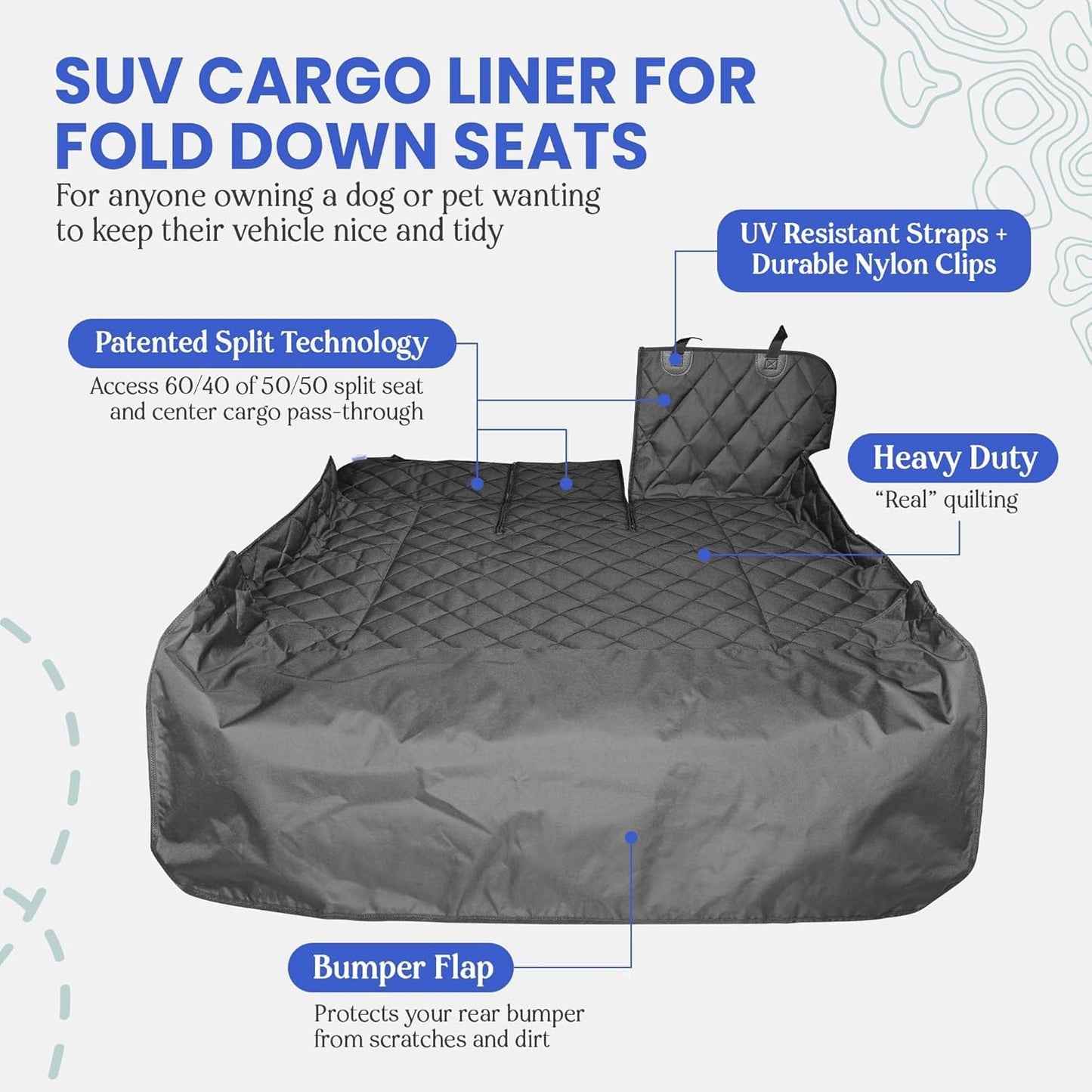 4Knines SUV Cargo Liner for Dogs, Trunk Mat for SUV, Durable Cargo Cover, Protector – Compatible with 60/40 Split Bench & Armrest Pass-Through, Waterproof, Machine Washable, Non-Slip (Large, Black)