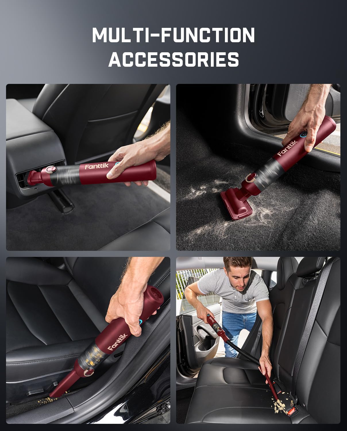 Fanttik Slim V8 APEX Car Vacuum, 4-in-1 Portable Mini Cordless Vacuum with 19000pa Suction Power, Type-C Charge, 2 Suction Modes, Handheld Vacuum for Car, Office Desk, Keyboards (Red)
