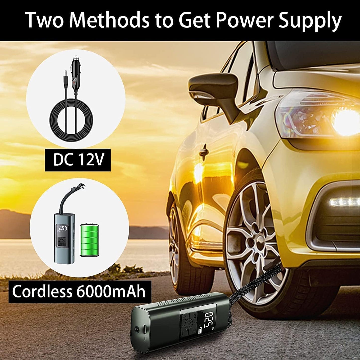 Tire Inflator Portable Air Compressor: Cordless Air Pump for Car Bike Motorcycle
