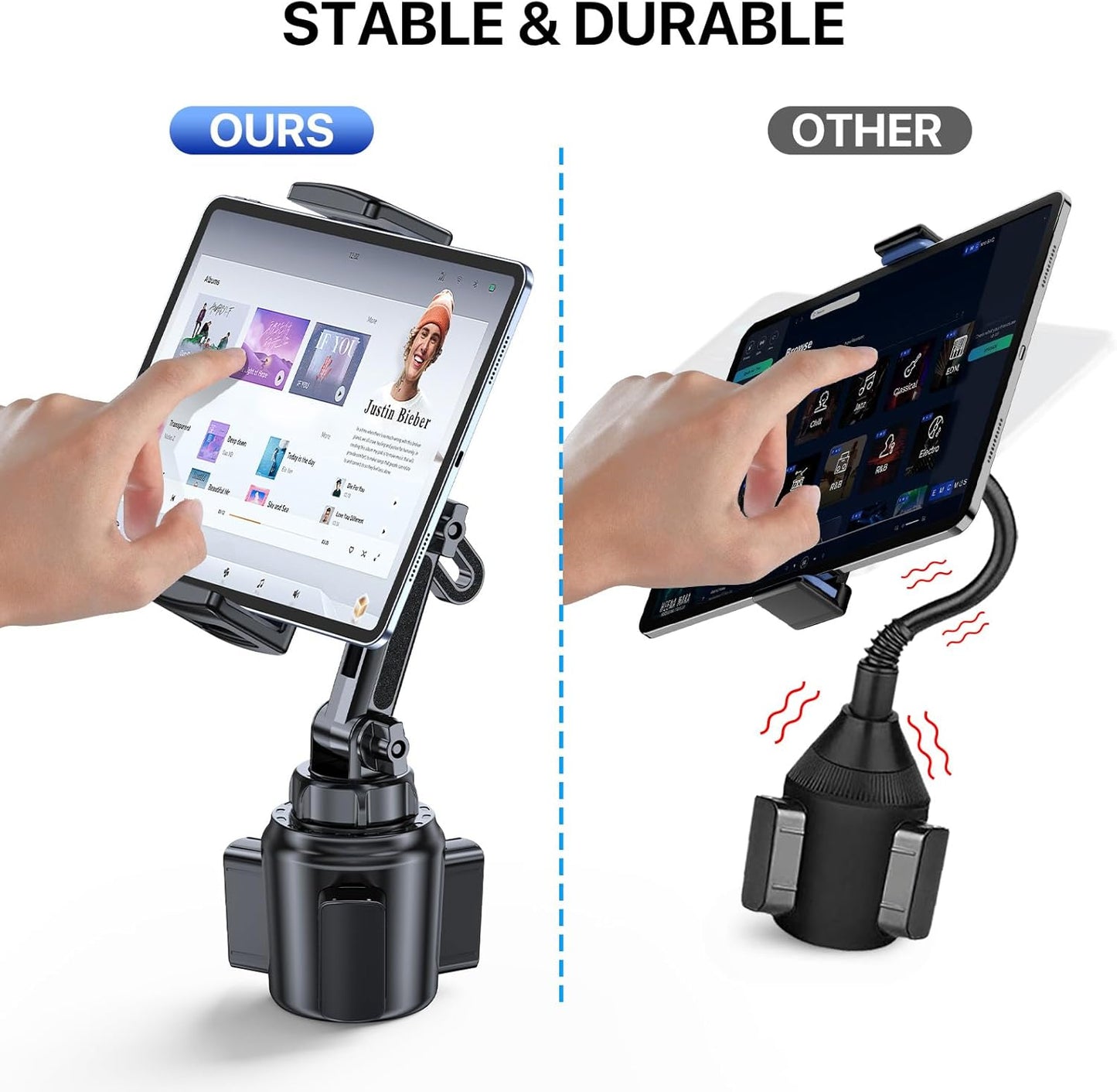 Miracase [2025 Latest Upgraded Cup Holder Tablet Mount for Car, [High-Rise Clamp Arm] Adjustable Long Neck Car Tablet Holder Compatible with iPad, Pro, Air, Mini & All 6.1-12.9" Tabs