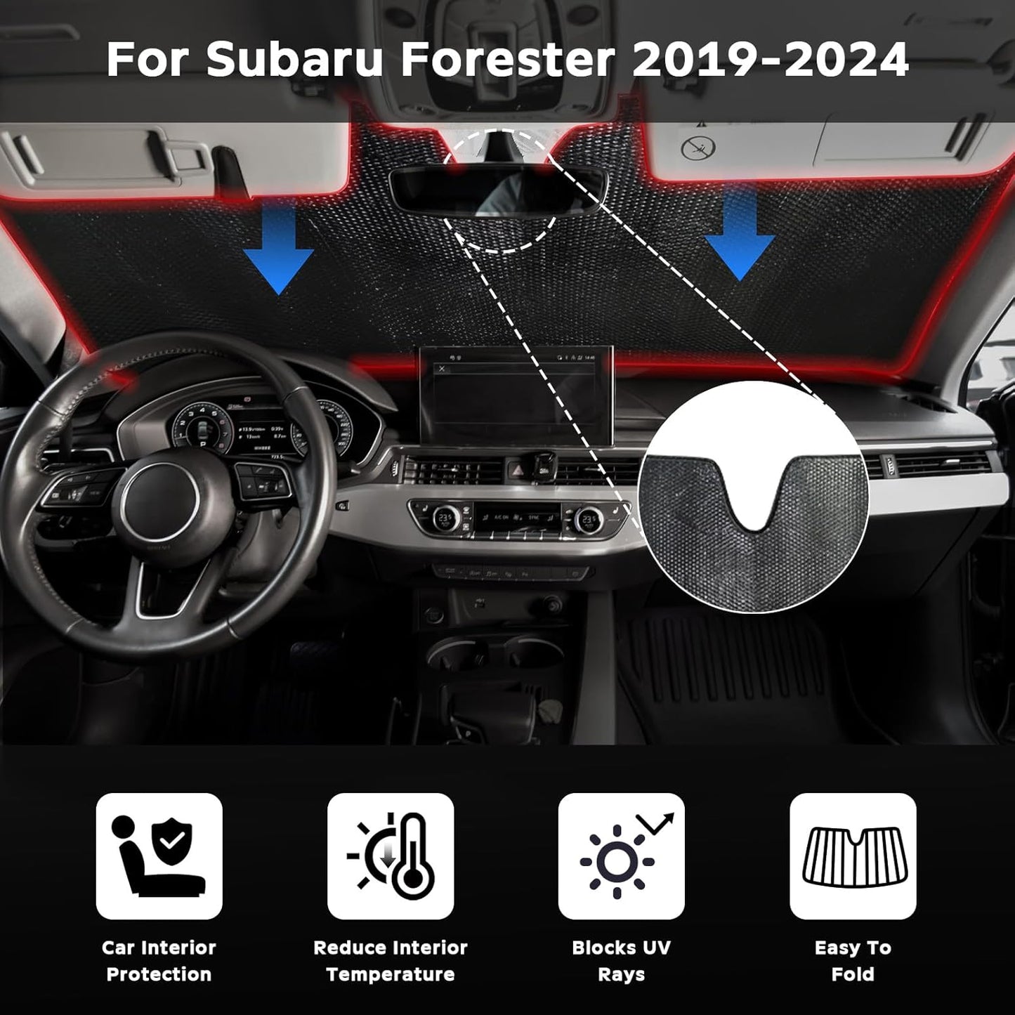 Windshield Sun Shade for Subaru Forester 2019-2024 - 5-Layer Bubble Foldable Front Window Shade Sun Visor Accessories - Blocks Heat & UV Rays