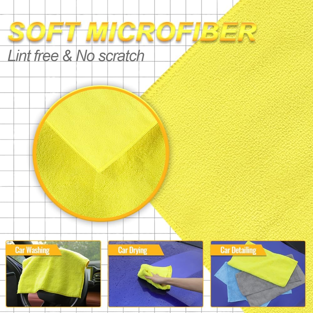 Car Wash Drying Towels,Absorbent,Lint-Free, Extra Soft,Reusable and Durable,Interior&Exterior, Microfiber Drying Towels for Cars 16in x 16in-6 Packs Yellow