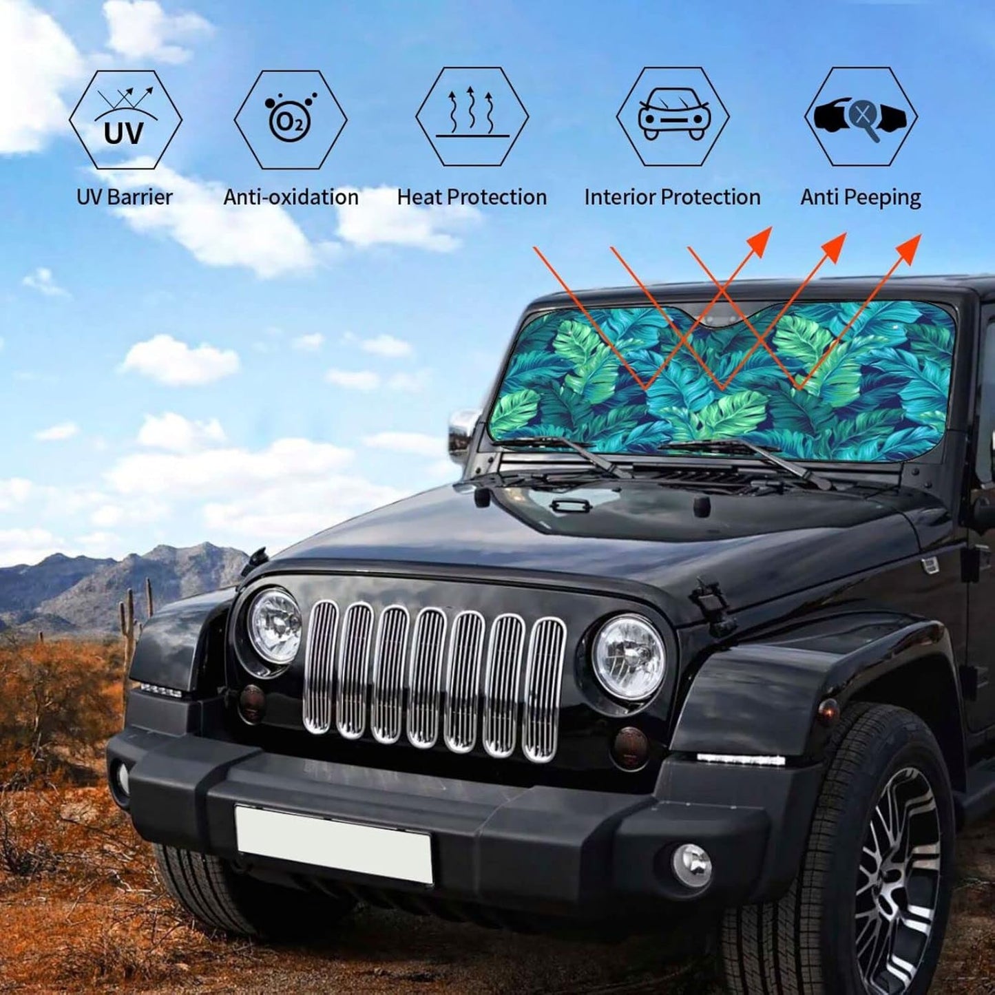 Tropical Leaves Car Windshield Sunshade Front Window Sun Visor Protector Foldable Shield Cover for Truck SUV