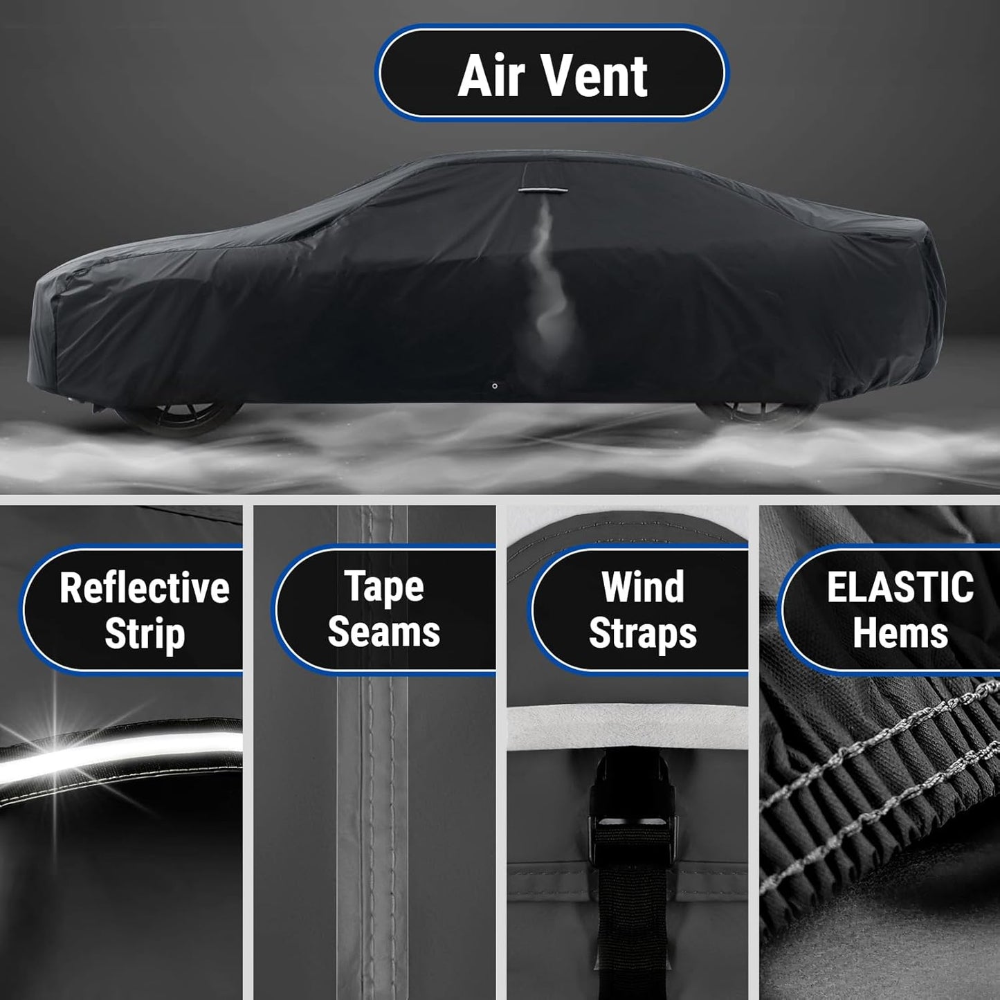 iCarCover Custom Car Cover for Pontiac Fiero SE, Sport Notchback (1984-1988) Waterproof All-Weather Rain Snow UV Sun Protector Full Exterior Indoor Outdoor Car Cover (Stripe - Black/Gray)