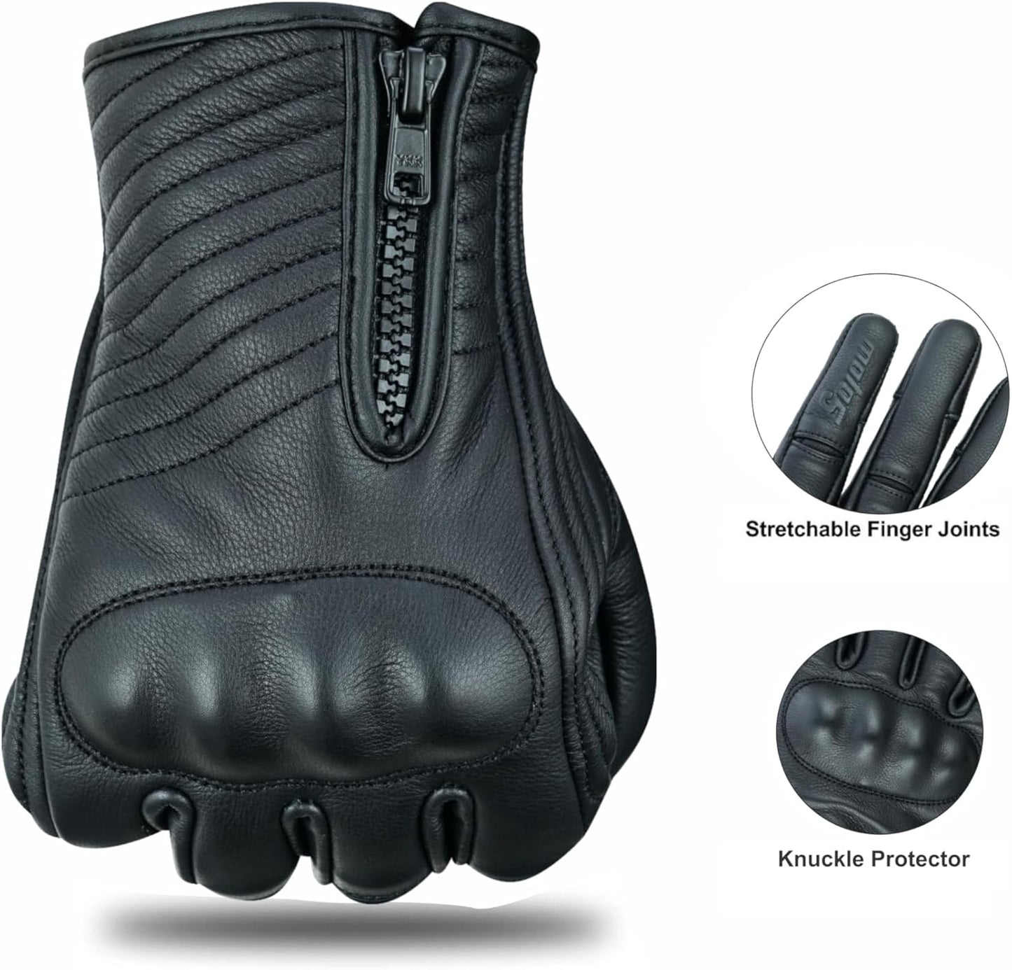 Full Finger Leather Motorcycle Gloves for Men & Women Touch Screen Gloves Premium Street Motorcycle Durable Protective Cruiser Biker Gel Leather Motorbike Gloves