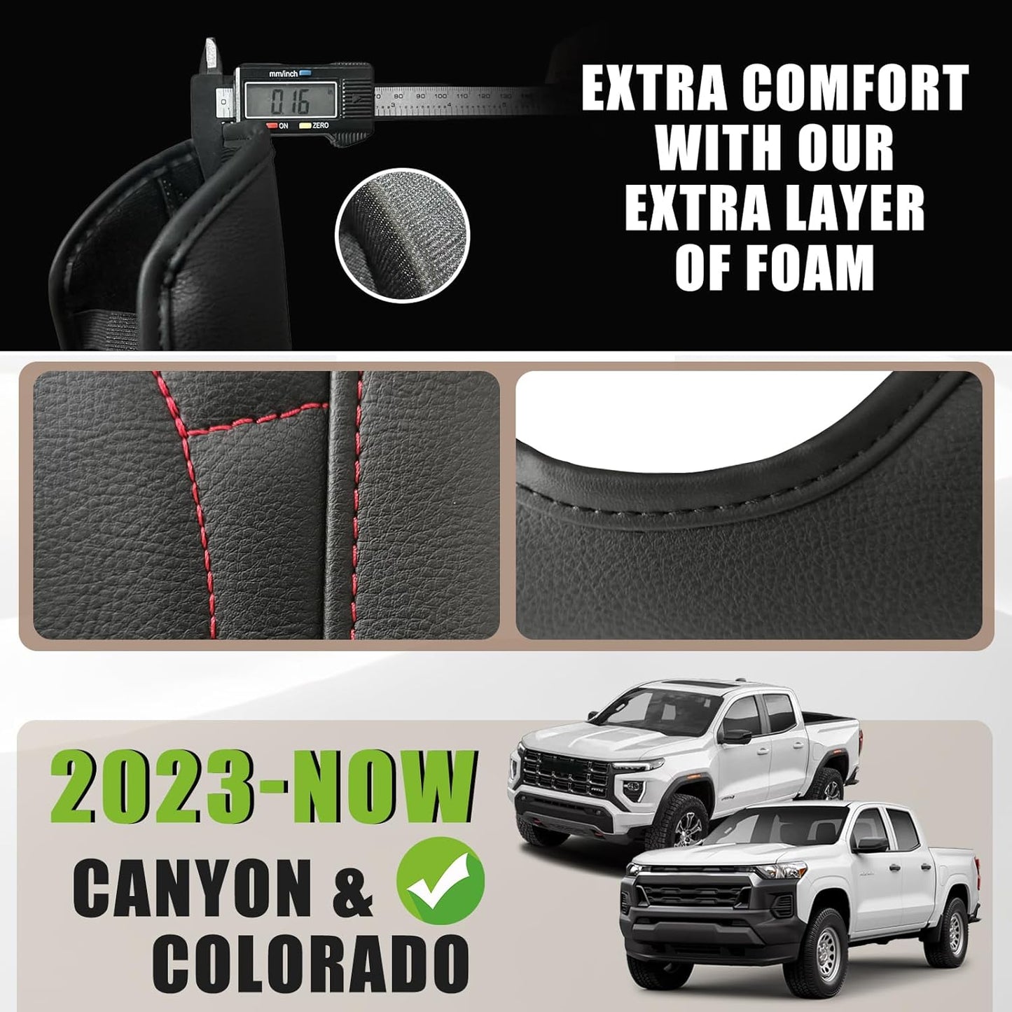 Muslogy Center Console Armrest Cover Compatible with Chevy Colorado/GMC Canyon 2023 2024 2025 ZR2 Z71 Trail Boss LT WT Elevation AT4 Denali AT4X Accessories Regular Thick(Red Stitching)