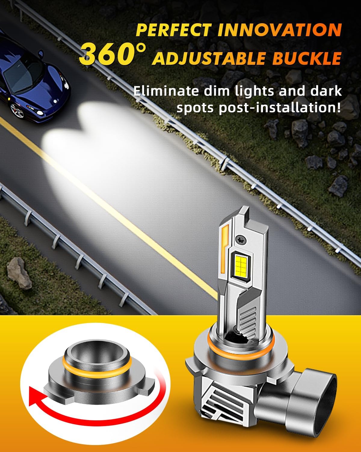 9012/HIR2 Light Bulbs, 𝟔𝟎,𝟎𝟎𝟎𝐋𝐌 𝟏𝟎𝐗 Ultra-Bright 6500K, 𝟑𝟔𝟎° Adjustable Quick Install, 𝐑𝐞𝐚𝐥 𝟏:𝟏 Size Direct Replacement 9012 Fog Light Bulb, IP68, Plug N Play, Pack of 2