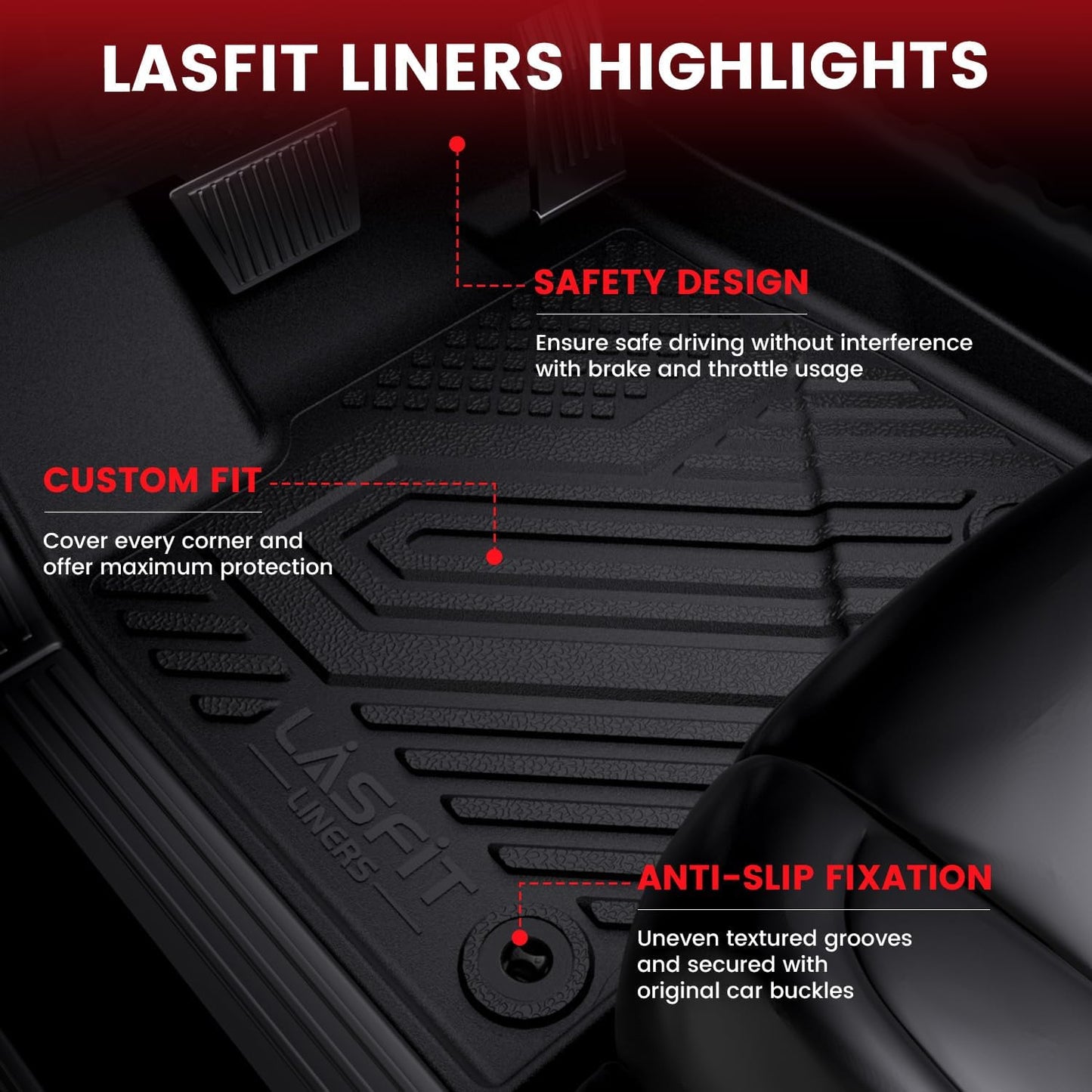 LASFIT Floor Mats & Cargo Liner Fit for Mazda 3 2025 2024 2023 2022 2021 2020 2019(Only Fits Sedan Models) All Weather TPE Floor Liners Front & Rear Row Full Set Accessories - Black