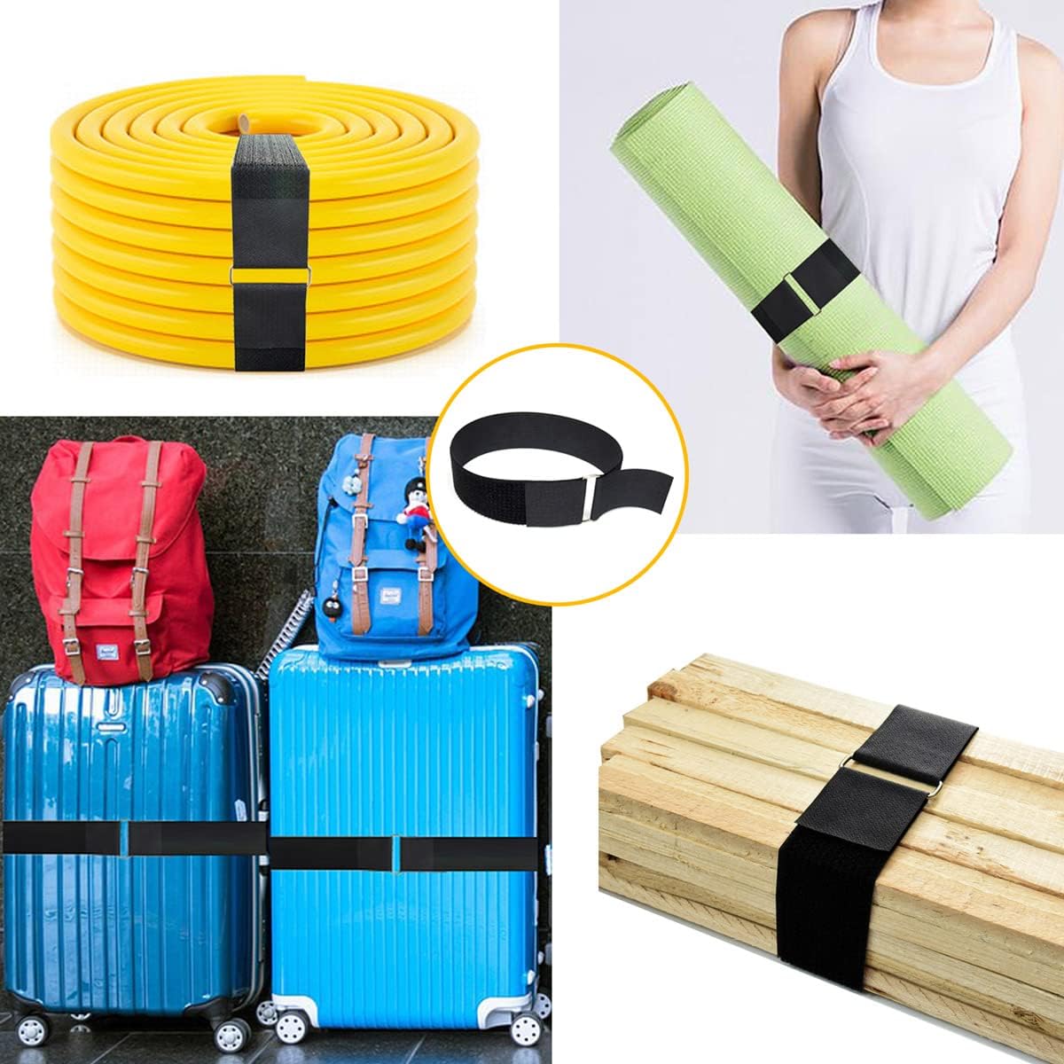 2"x16ft Reusable Cinch Strap with 10 Metal Buckles, Cut-to-Length Fastening Securing Straps, Adjustable Nylon Cable Straps and Cord Ties for Organizer or Storage, 2 inch Wide, Black
