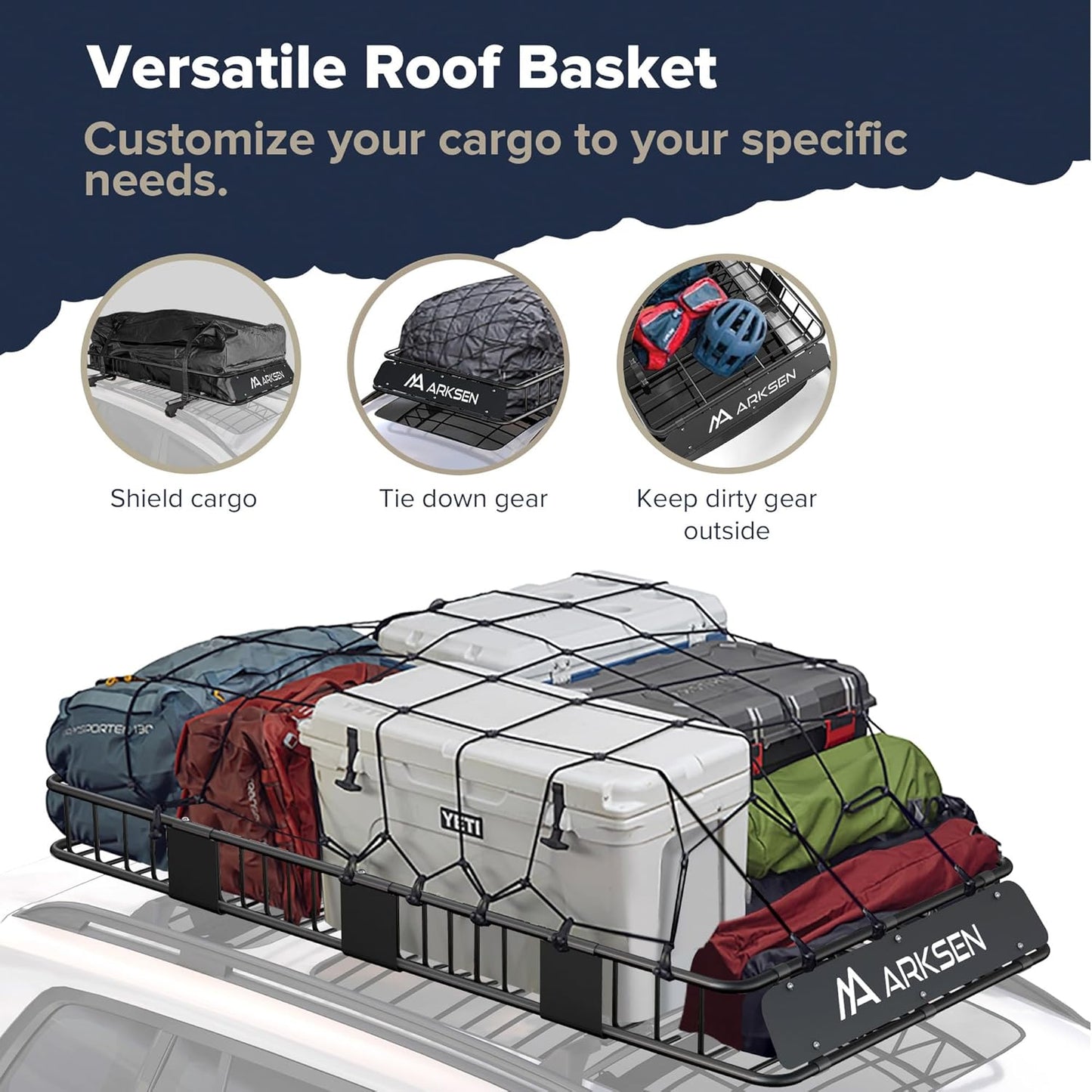 ARKSEN 84 x 39 x 6 Inch Universal 150LB Heavy Duty Roof Rack Cargo with 500D PVC Waterproof Cargo Bag, Top Luggage Holder Carrier Basket with Extension for SUV, Truck, & Car Steel Construction