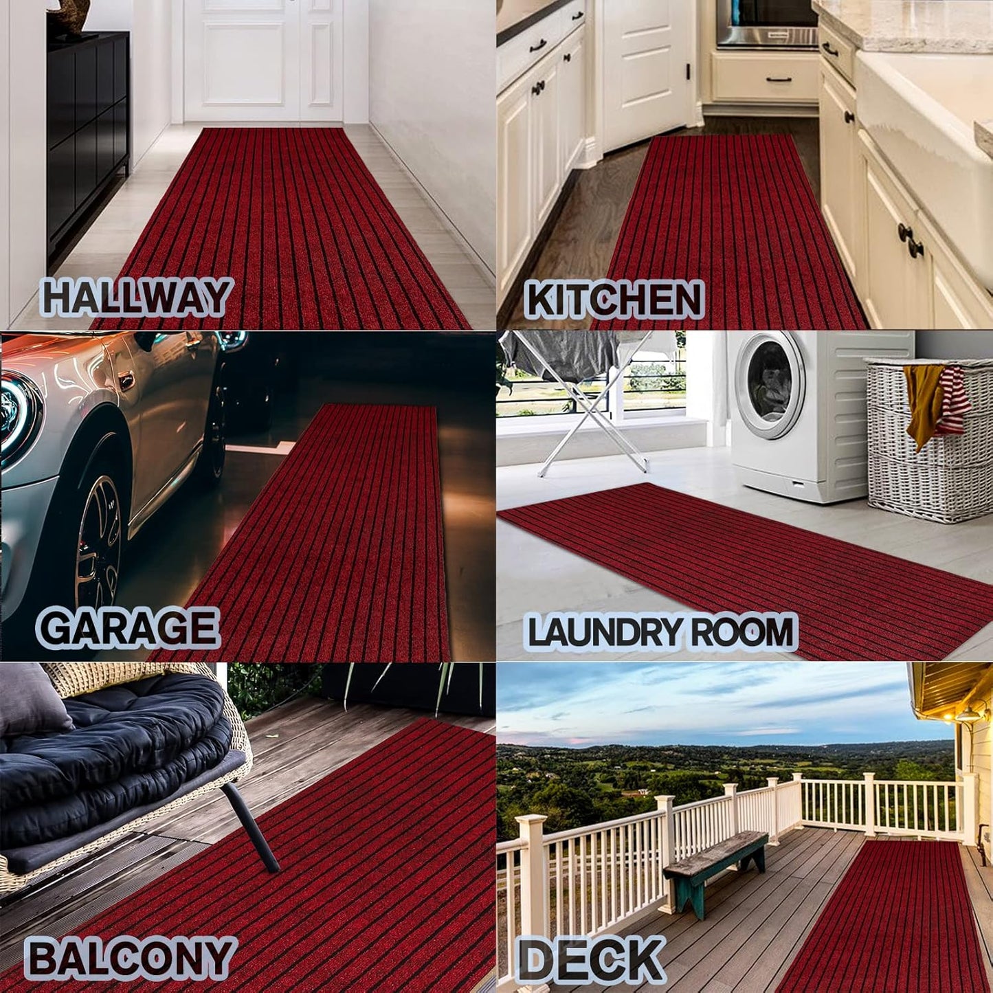Custom Size Backed Non-Slip Area Rugs Runner, Easy Clean, Waterproof Runner Rugs for Hallway Entryway, Kitchen, Laundry, 4FT x 22FT, Red Stripe