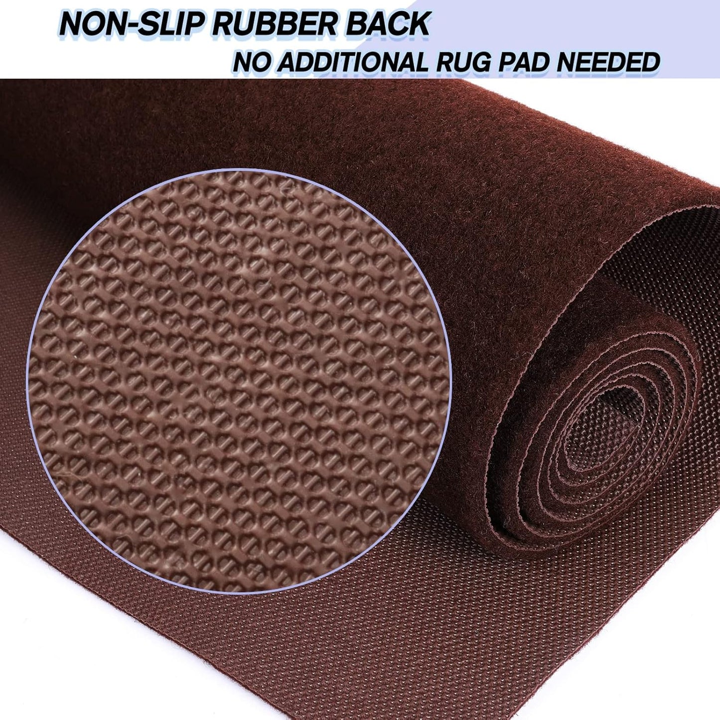 Custom Size Backed Non-Slip Area Rugs Runner, Easy Clean, Waterproof Runner Rugs for Hallway Entryway, Kitchen, Laundry, 2FT x 43FT, Brown
