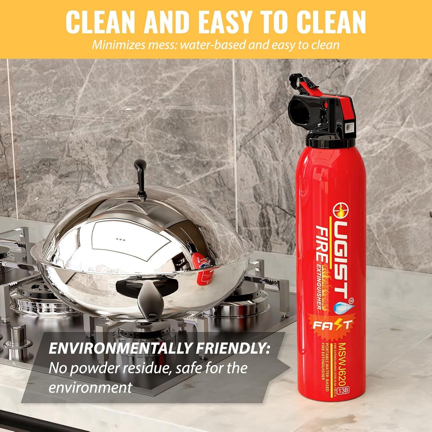 Small Portable Fire Extinguisher for Home and Kitchen, 21oz Each, 6-Pack, Water-Based Fire Extinguishers for Quick Emergency Response, Prevent Re-Ignition, Ideal for Vehicle and Camping, MSJ620