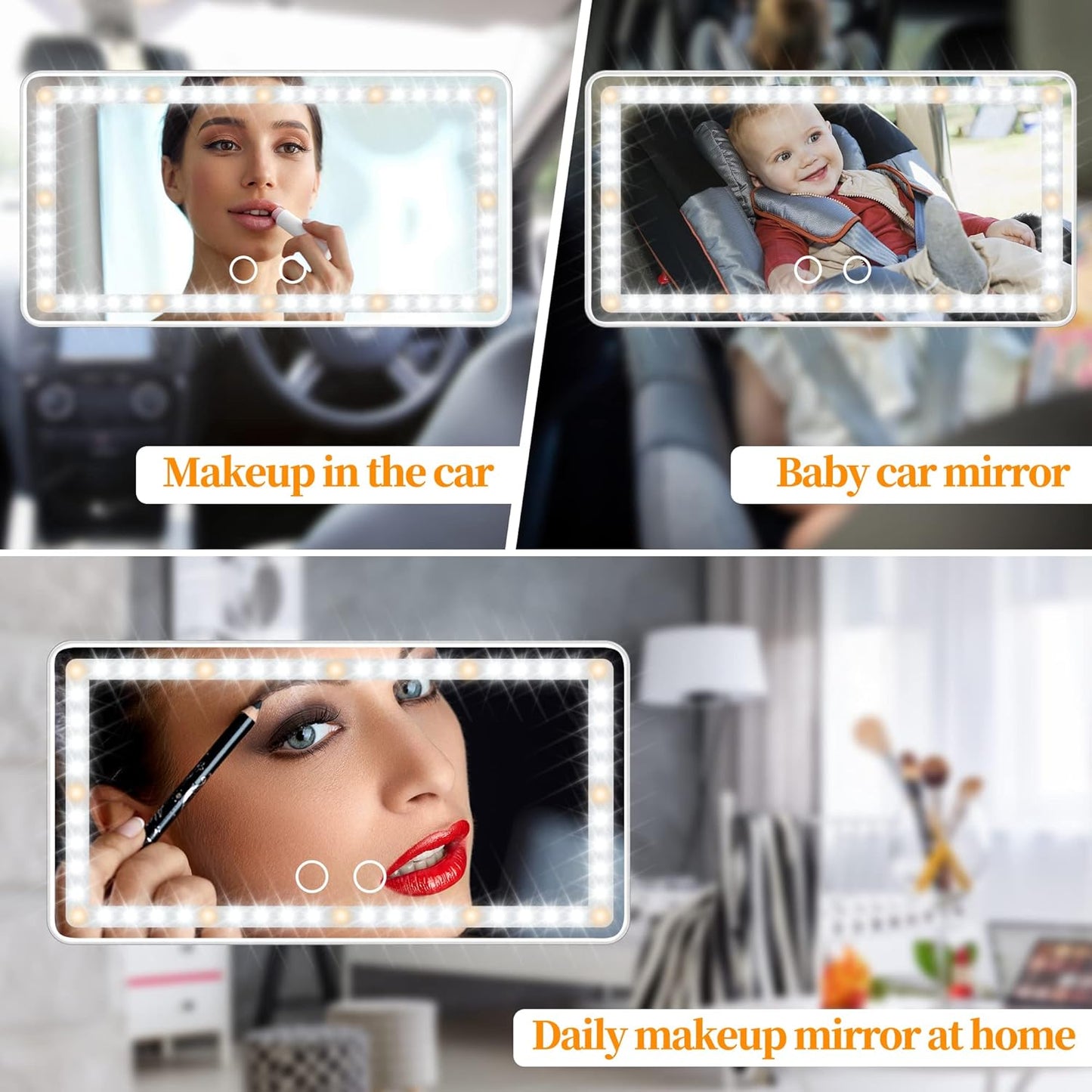 Car Sun Visor Vanity Mirror with Lights, 2 Pcs Rechargeable Car Makeup Mirror Accessories, Birthday Gifts for Women Girl, 3 Light Modes, Dimmable Touch Led Screen, Universal for Car Truck