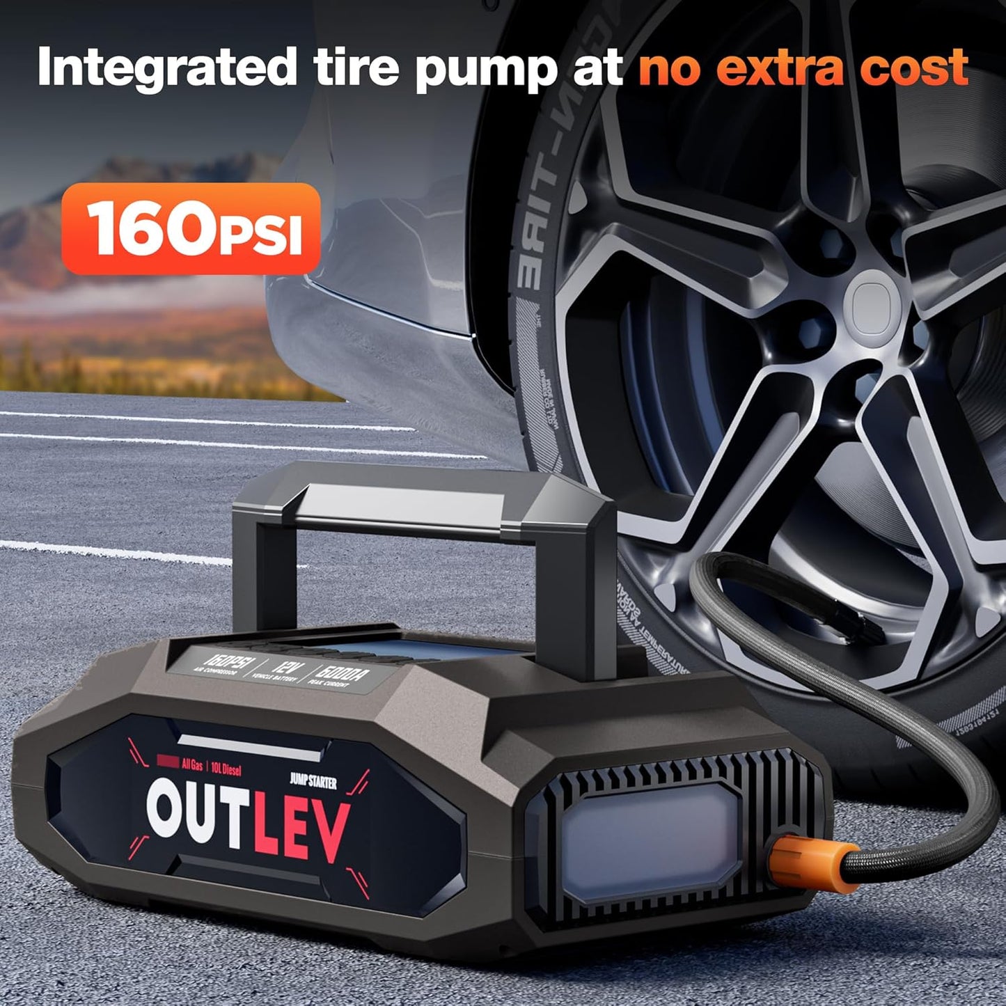 Jump Starter with Air Compressor (6000A 160PSI) - All-in-One Portable Jump Starter for Cars, Trucks, RV, Boat - Fast Charging, Safety Protection, Essential for Road Trips & Emergencies