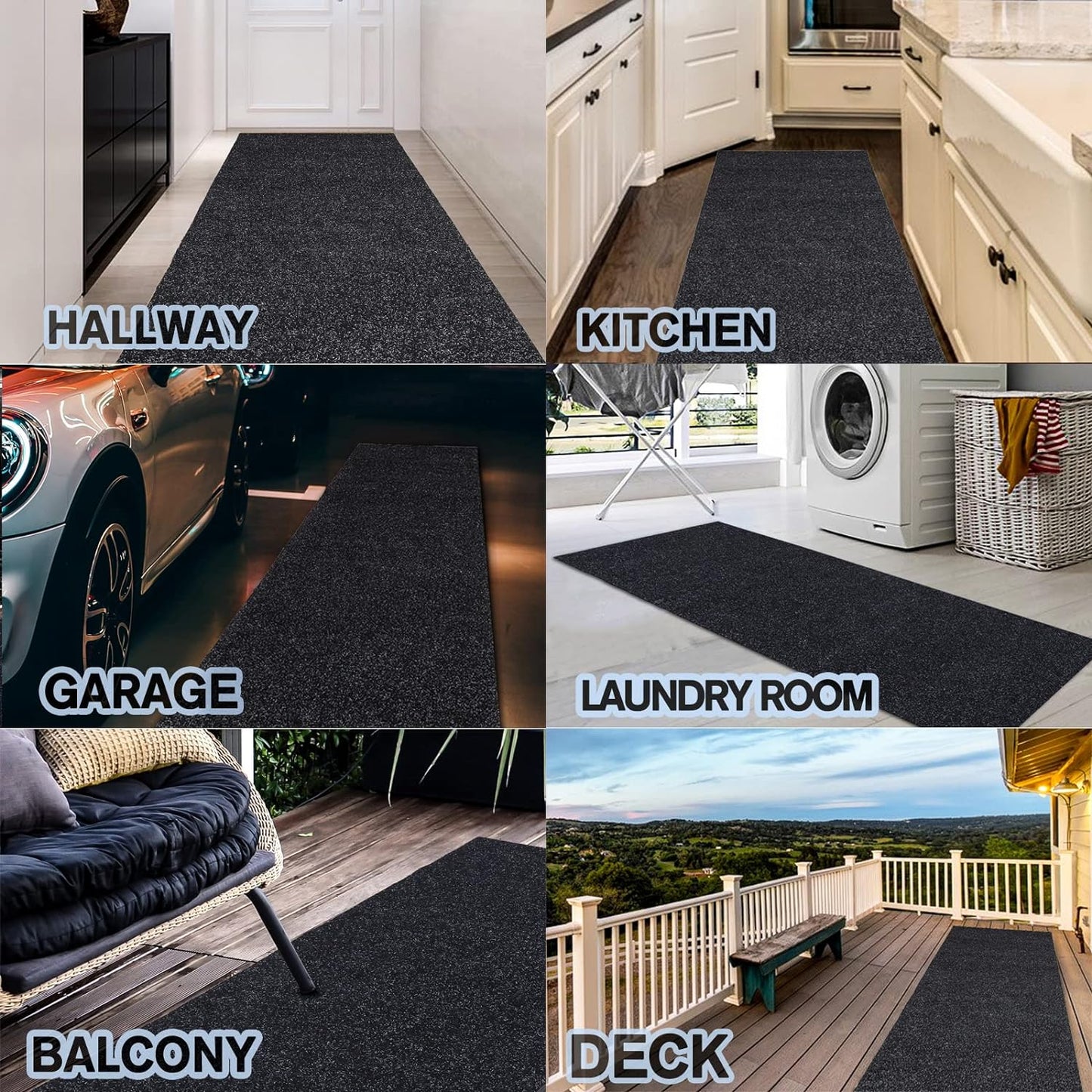 Custom Size Backed Non-Slip Area Rugs Runner, Easy Clean, Waterproof Runner Rugs for Hallway Entryway, Kitchen, Laundry, 3FT x 36FT, Black