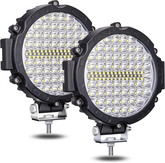 7 Inch Round LED Offroad Lights, LED Light Pods 120W 10000lm for Truck ATV UTV RV SXS Car Off Road Driving Light, Off-Roading Fog Tractors Work Lights Flood Beam, 2 Pack
