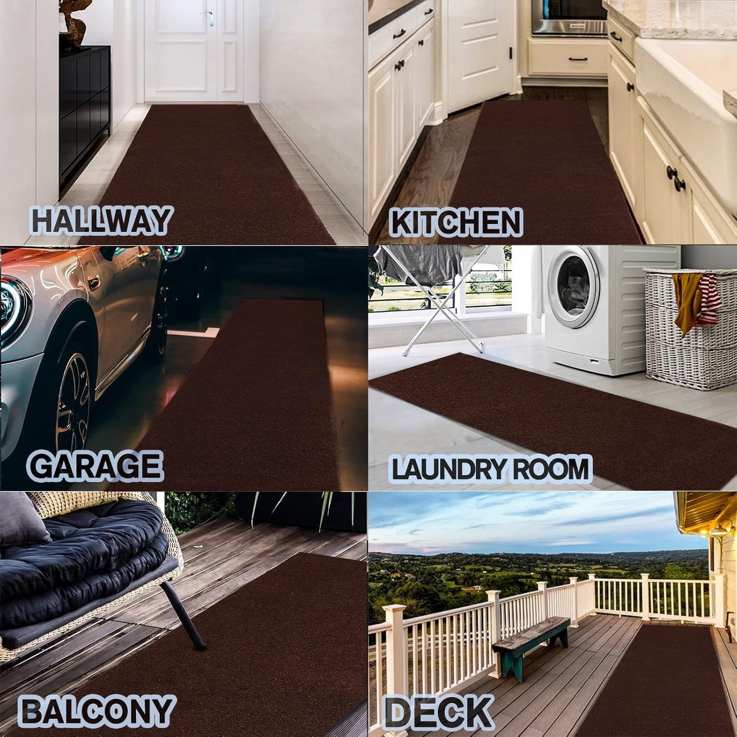 Custom Size Backed Non-Slip Area Rugs Runner, Easy Clean, Waterproof Runner Rugs for Hallway Entryway, Kitchen, Laundry, 3FT x 72FT, Brown